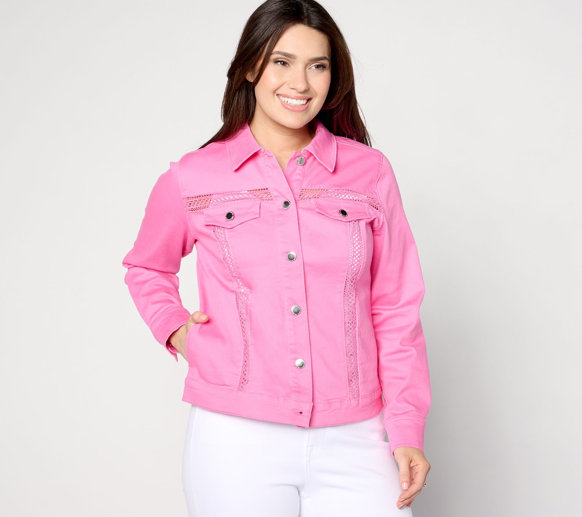 "As Is" Isaac Mizrahi Live! True Denim Jacket w/ Eyelet Insets