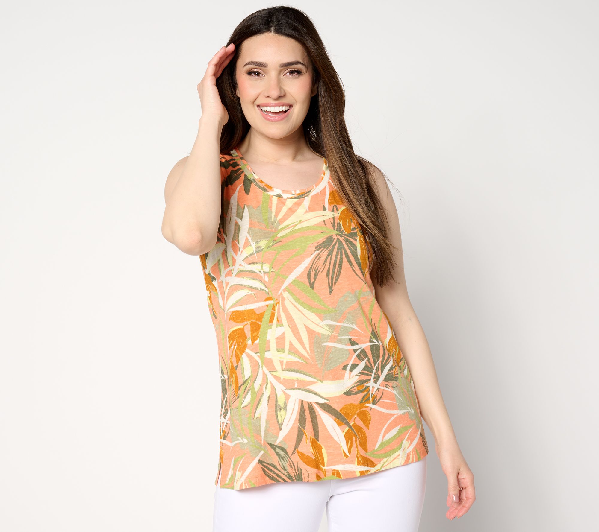 "As Is" Denim & Co. Naturals Slub Jersey Printed Scoop Neck Tank Top