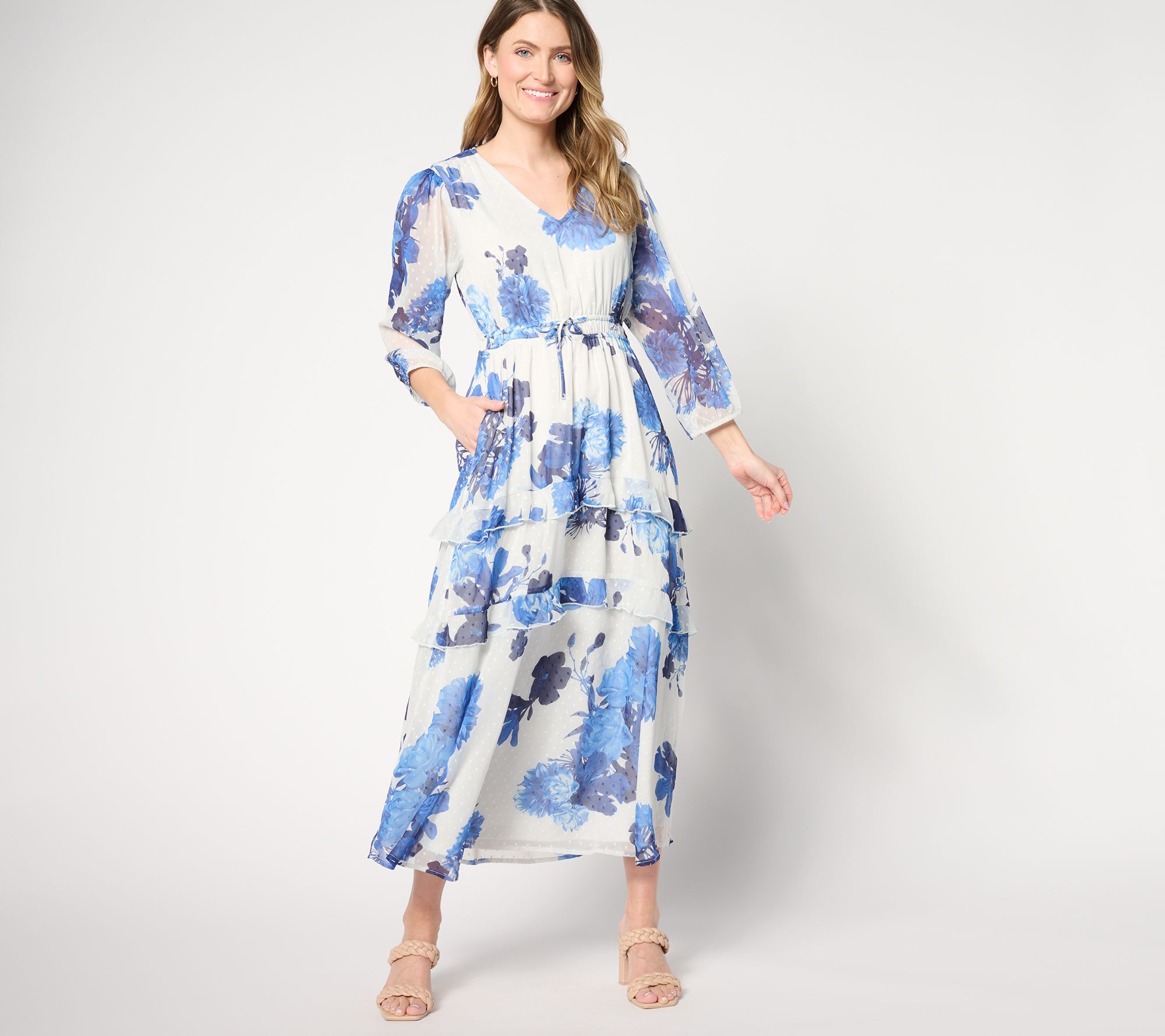 "As Is" Destination 365 Petite Floral Clip Dot Chiffon Dress