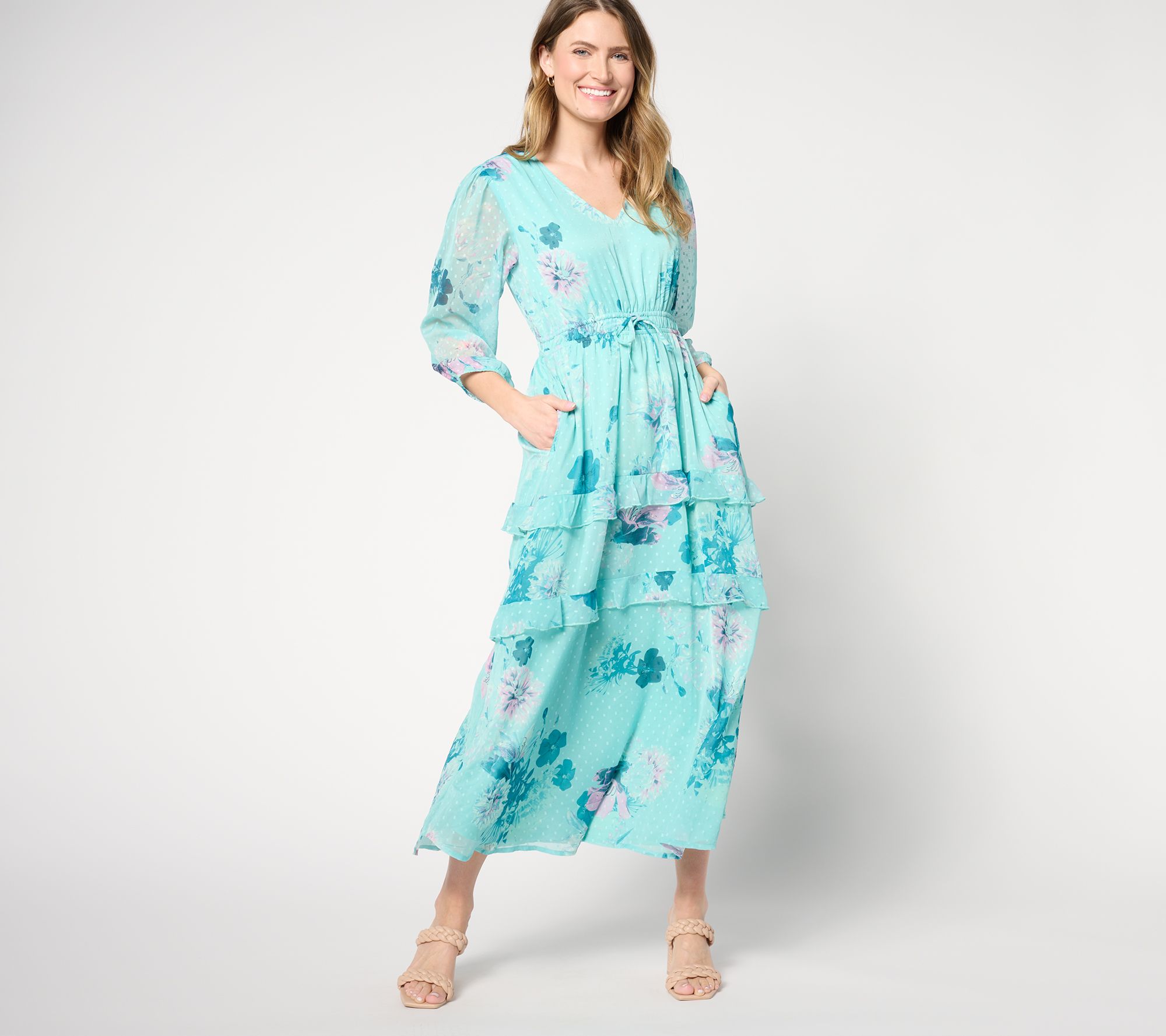 "As Is" Destination 365 Petite Floral Clip Dot Chiffon Dress