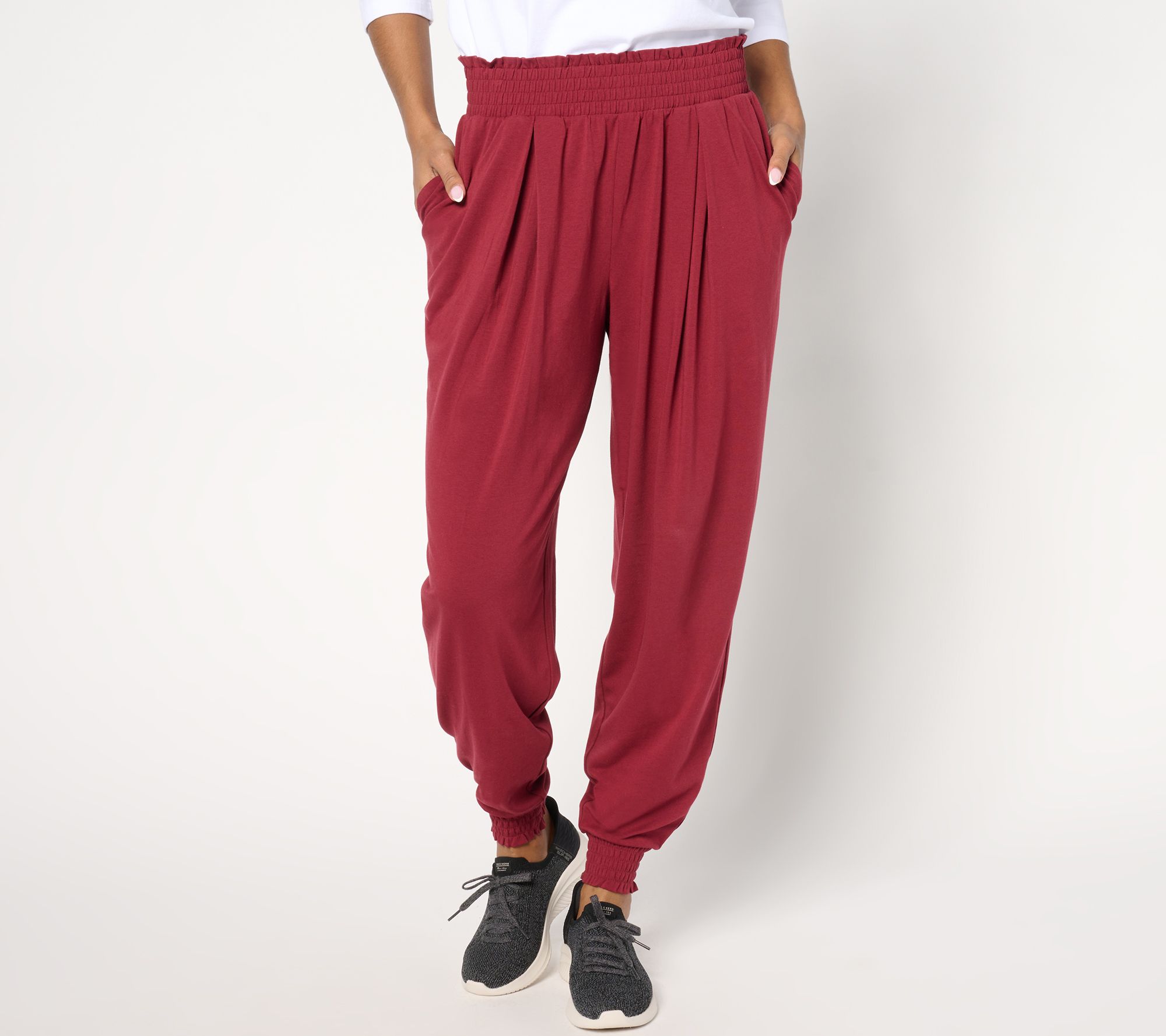 AnyBody Tall Cozy Knit Pleat Detail Joggers with Smocked Waist