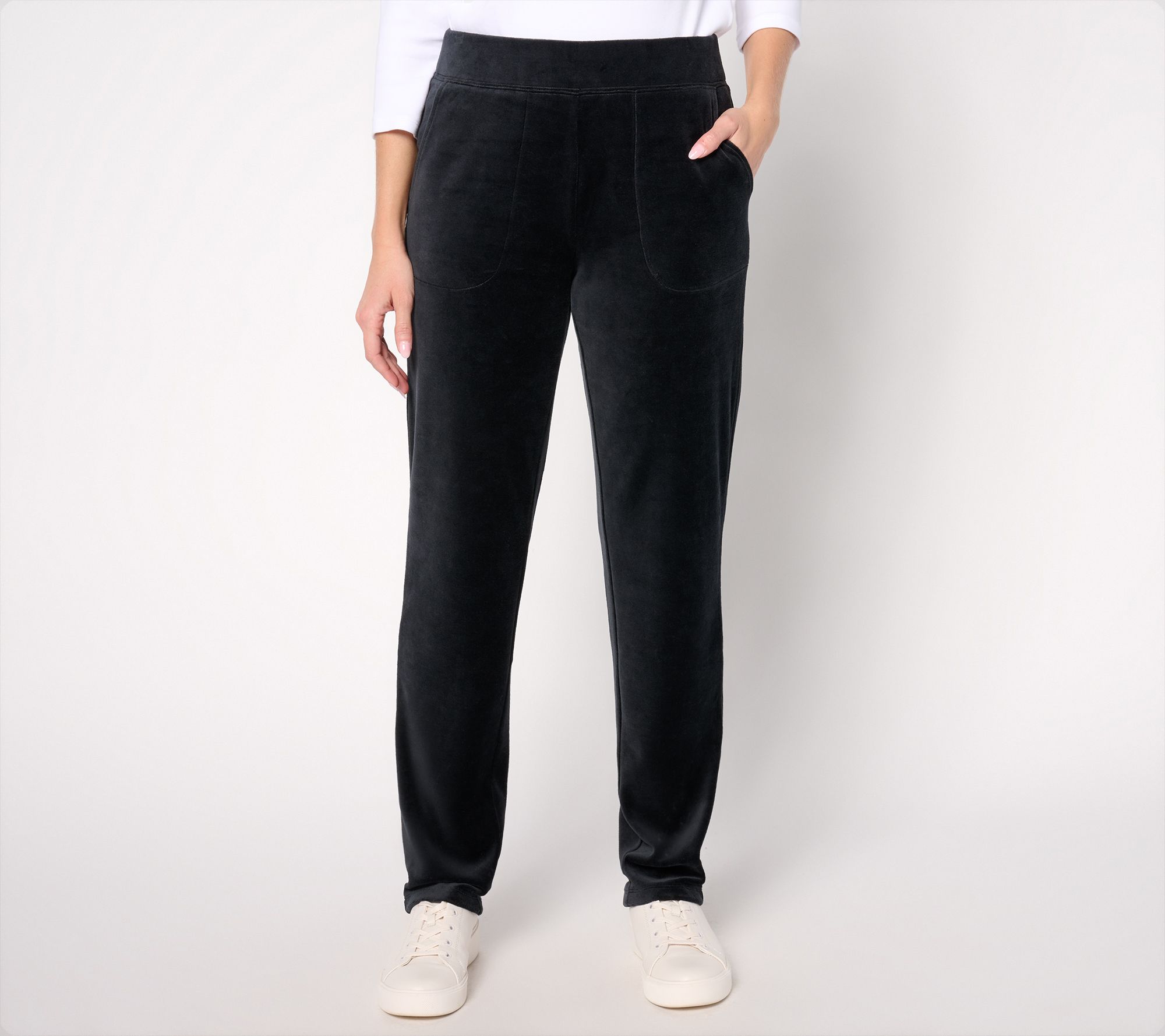 Denim & Co. Petite Active Velour Strght Leg Pant