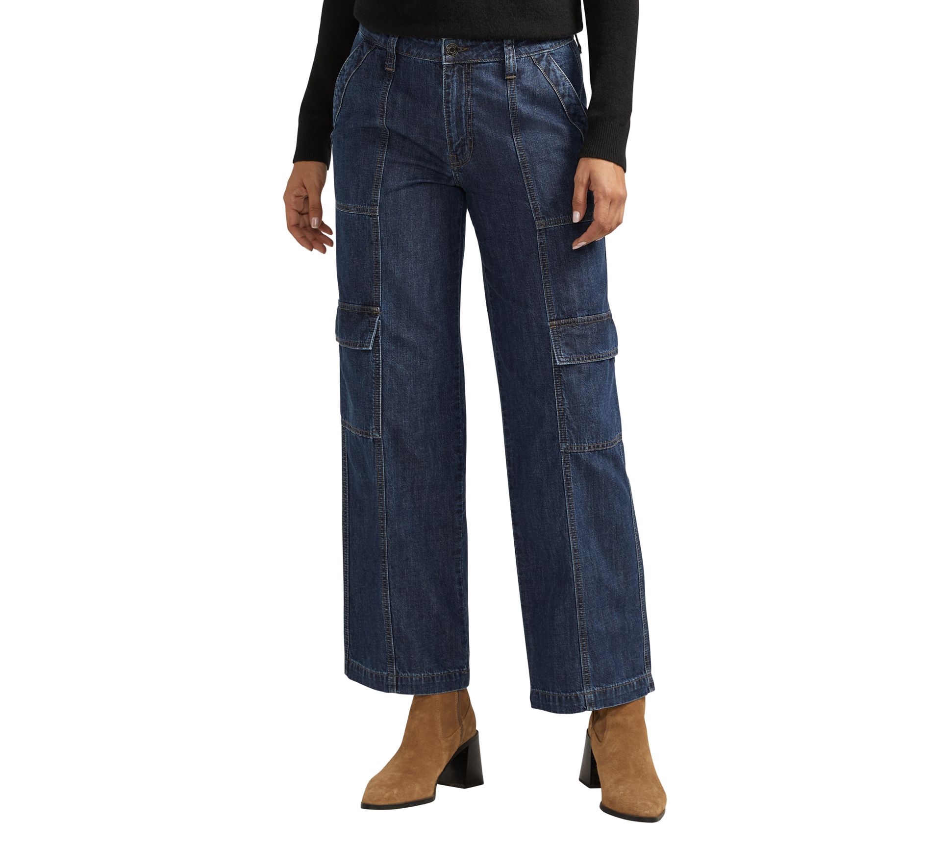 JAG Women's High Rise Wide Leg Cargo Jeans