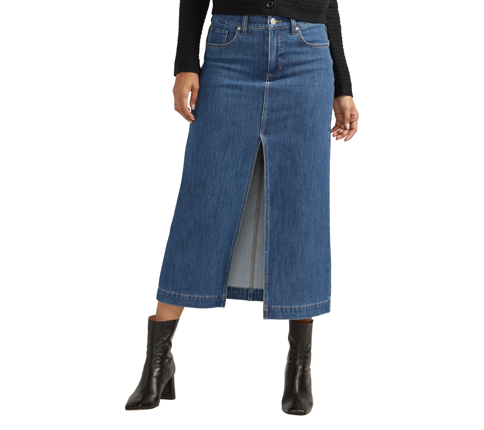 JAG Women s Bailey Front Slit Midi L Avenue Blue Denim Skirt QVC