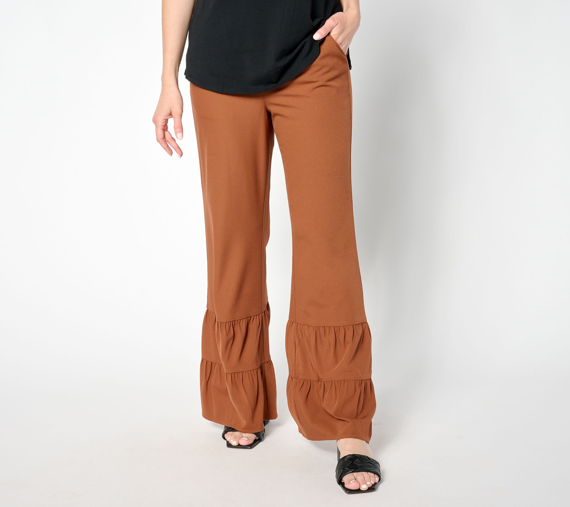 "As Is" Isaac Mizrahi Live! Regular Stretch Woven Crepe Wide Leg Pants