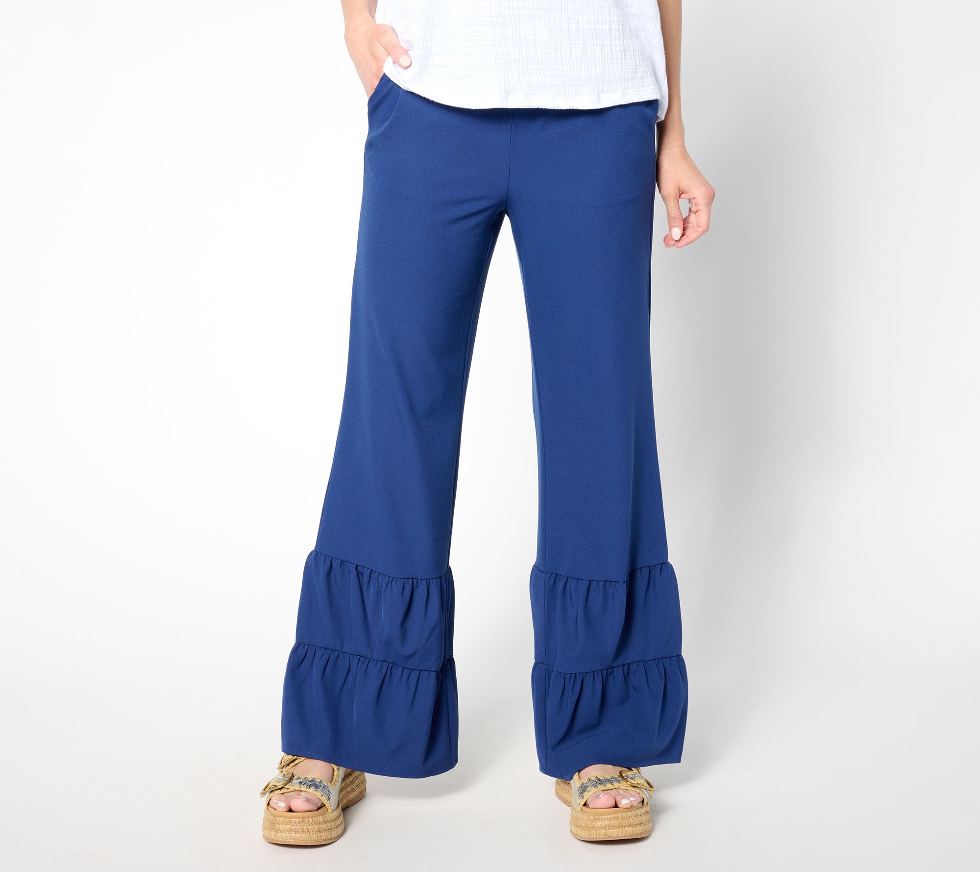 "As Is" Isaac Mizrahi Live! Regular Stretch Woven Crepe Wide Leg Pants