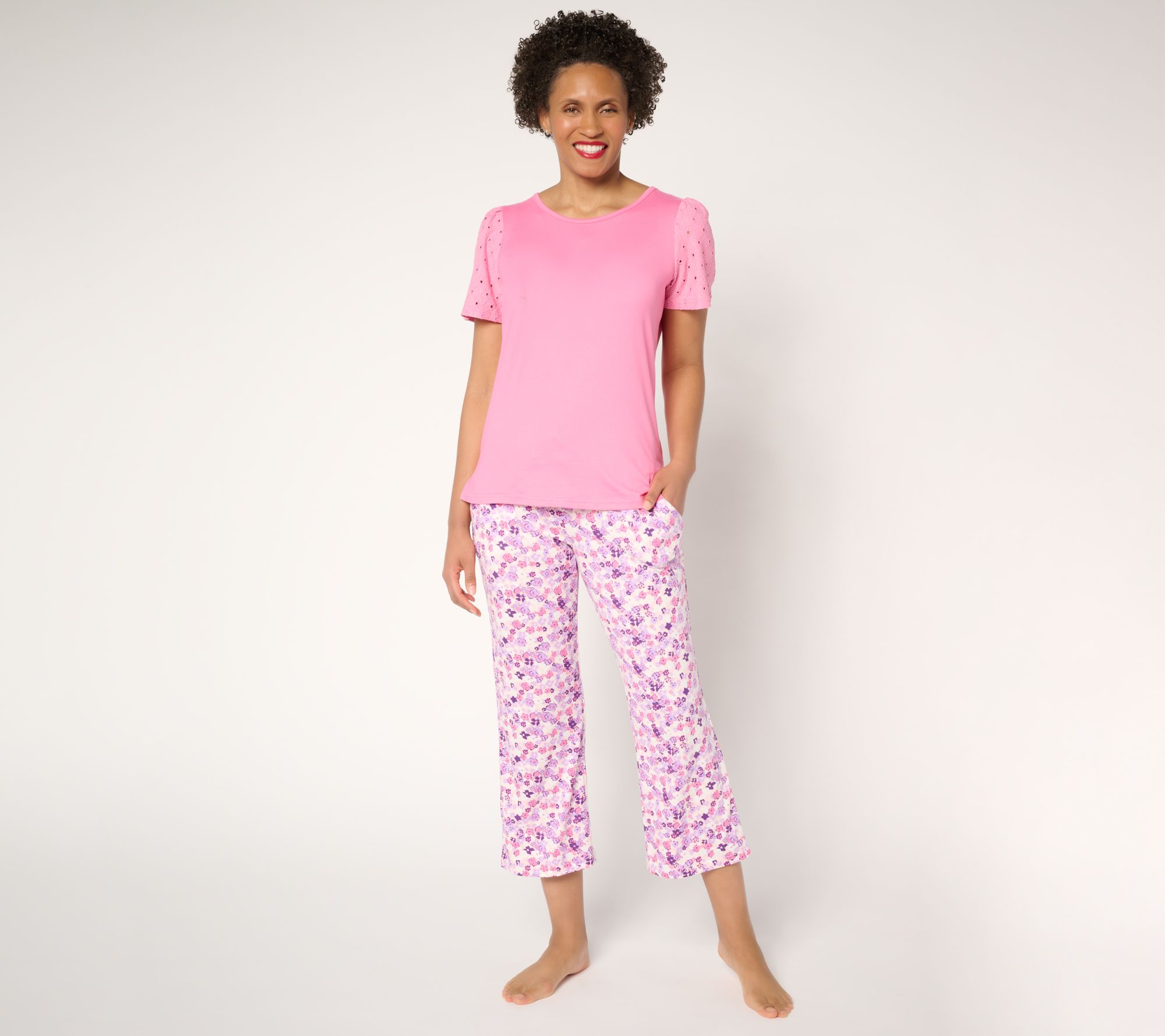 MUK LUKS Cloud Knit and Eyelet 2-Piece Pajama Set