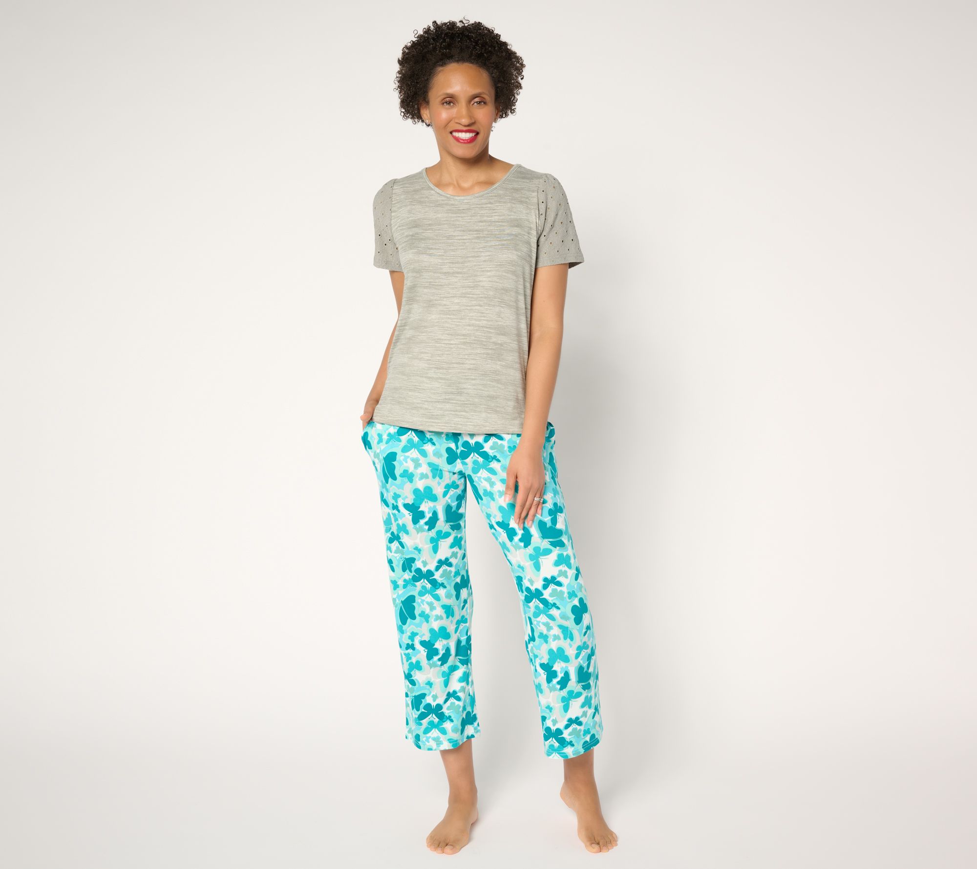 MUK LUKS Cloud Knit and Eyelet 2-Piece Pajama Set