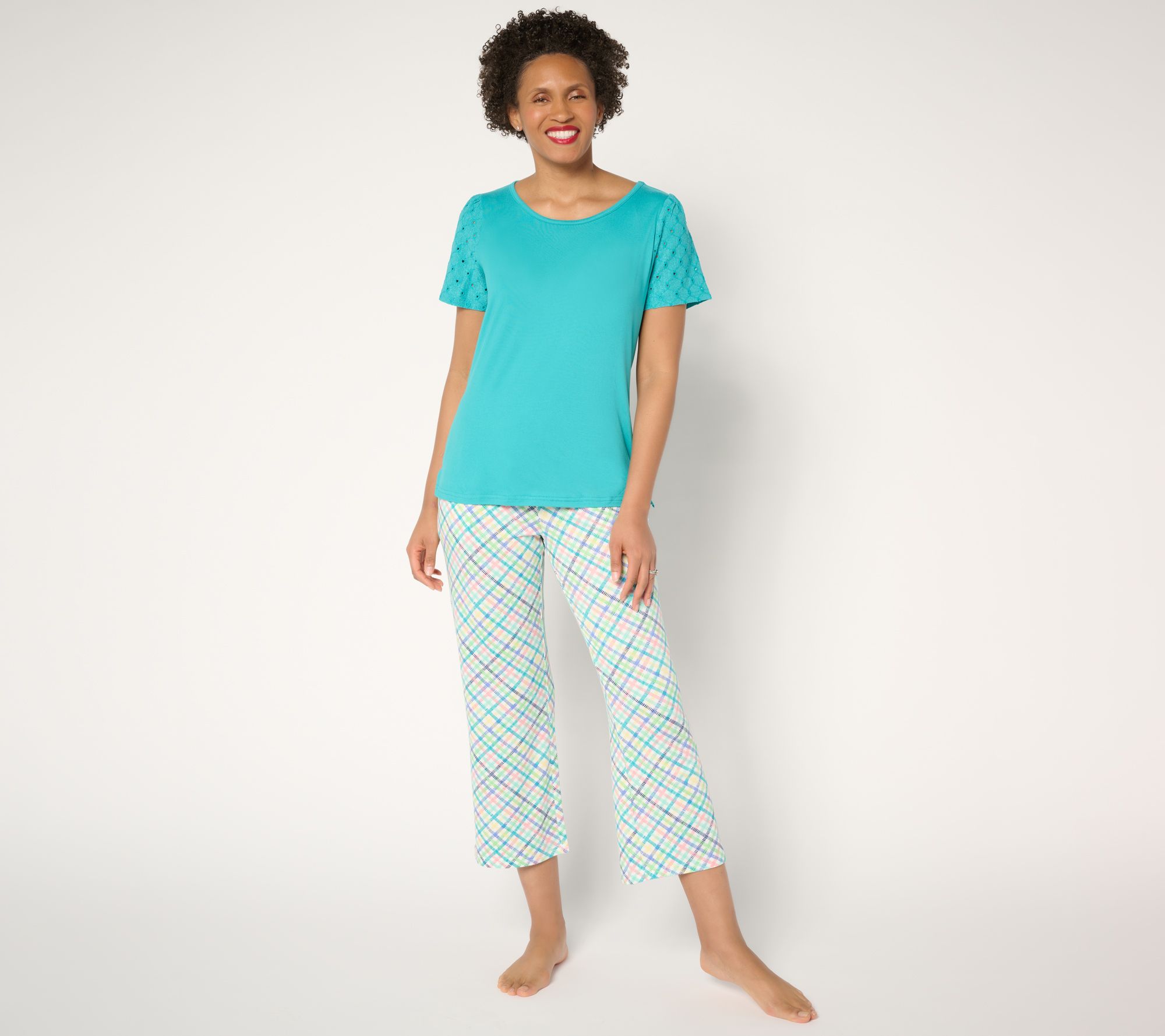 MUK LUKS Cloud Knit and Eyelet 2-Piece Pajama Set