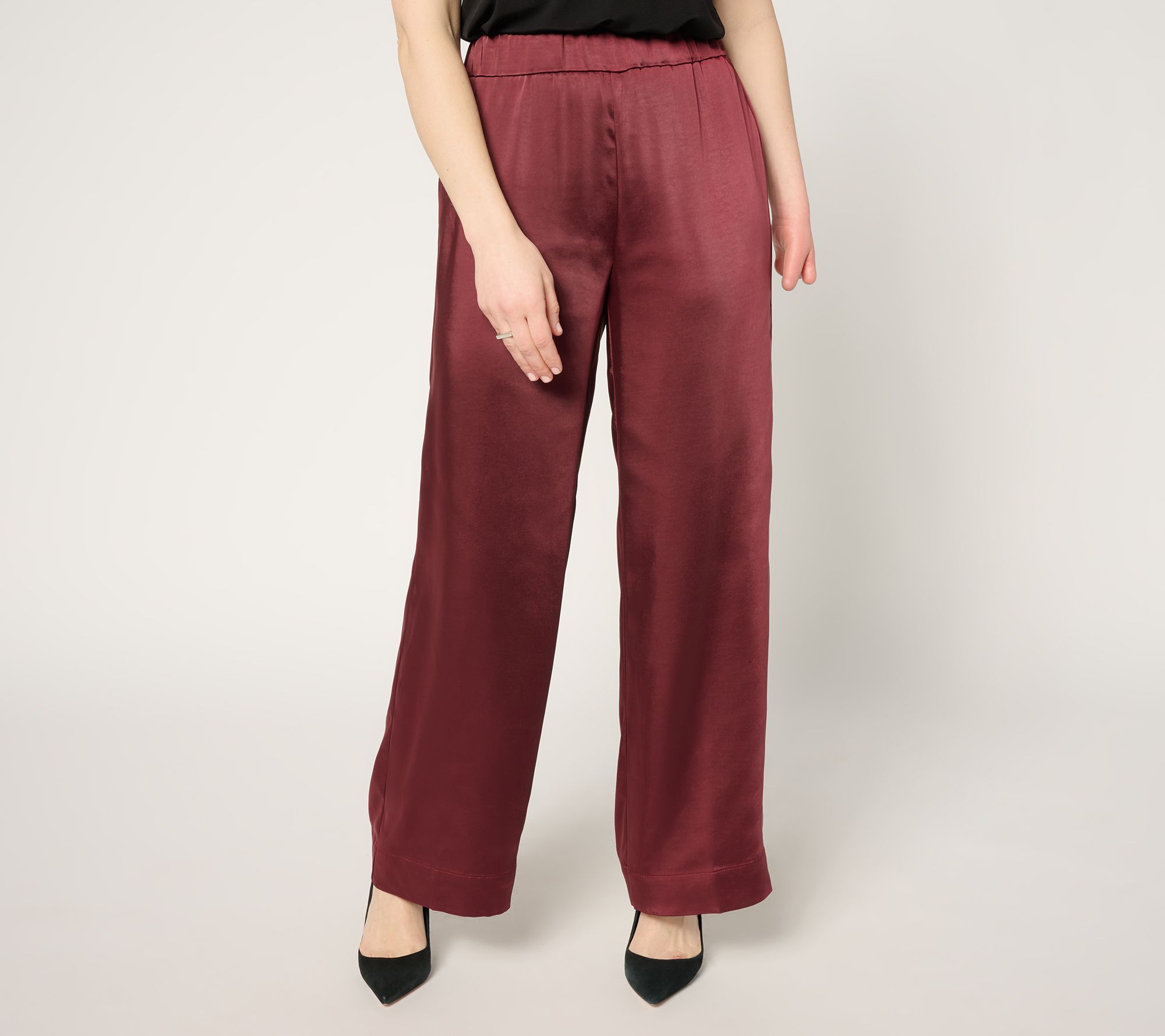 by Stacy London Petite Pull-On Full Length Wide Leg Satin Pant