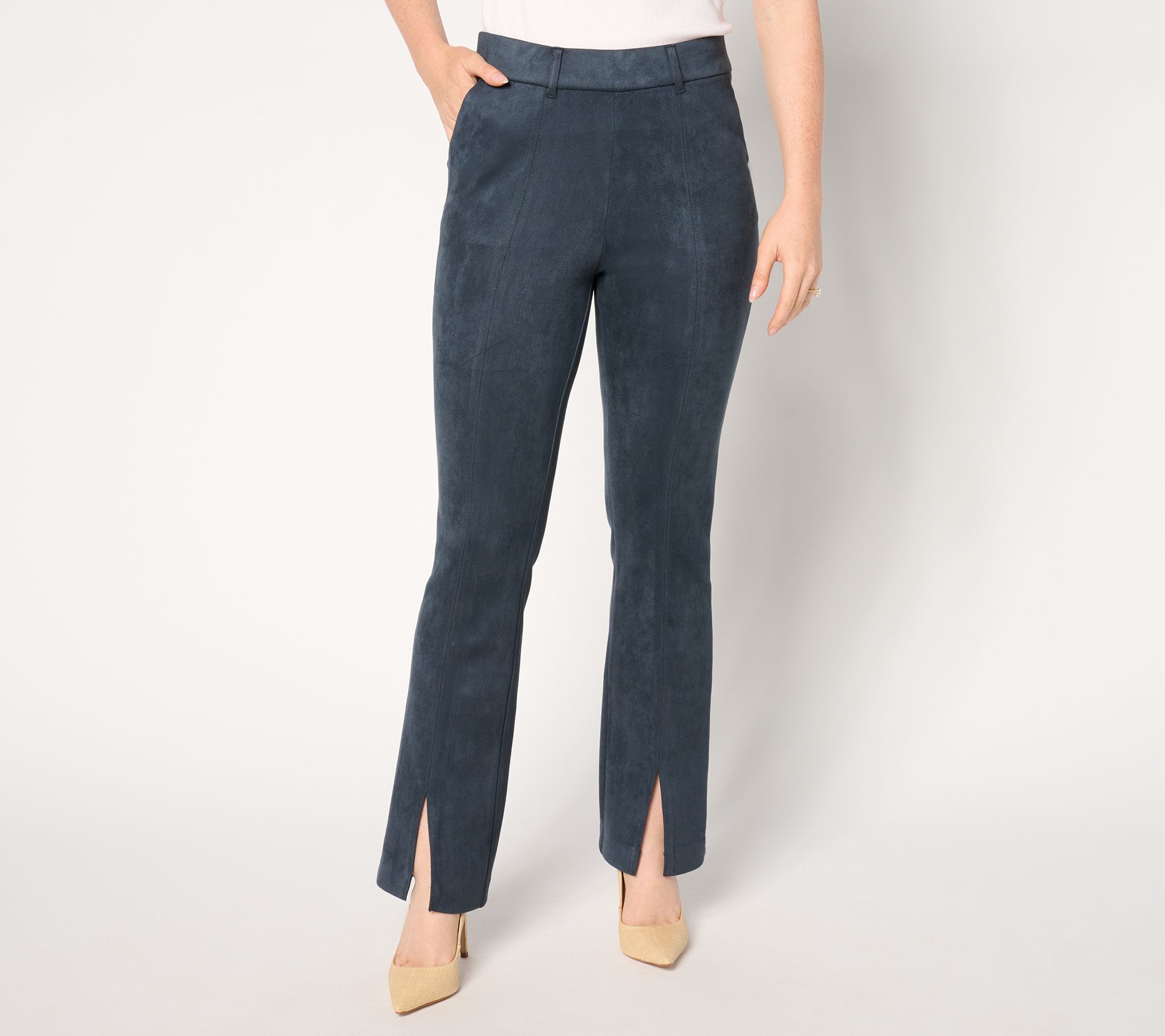 "As Is" Isaac Mizrahi Live! Regular Estate Faux Scuba Suede Pants