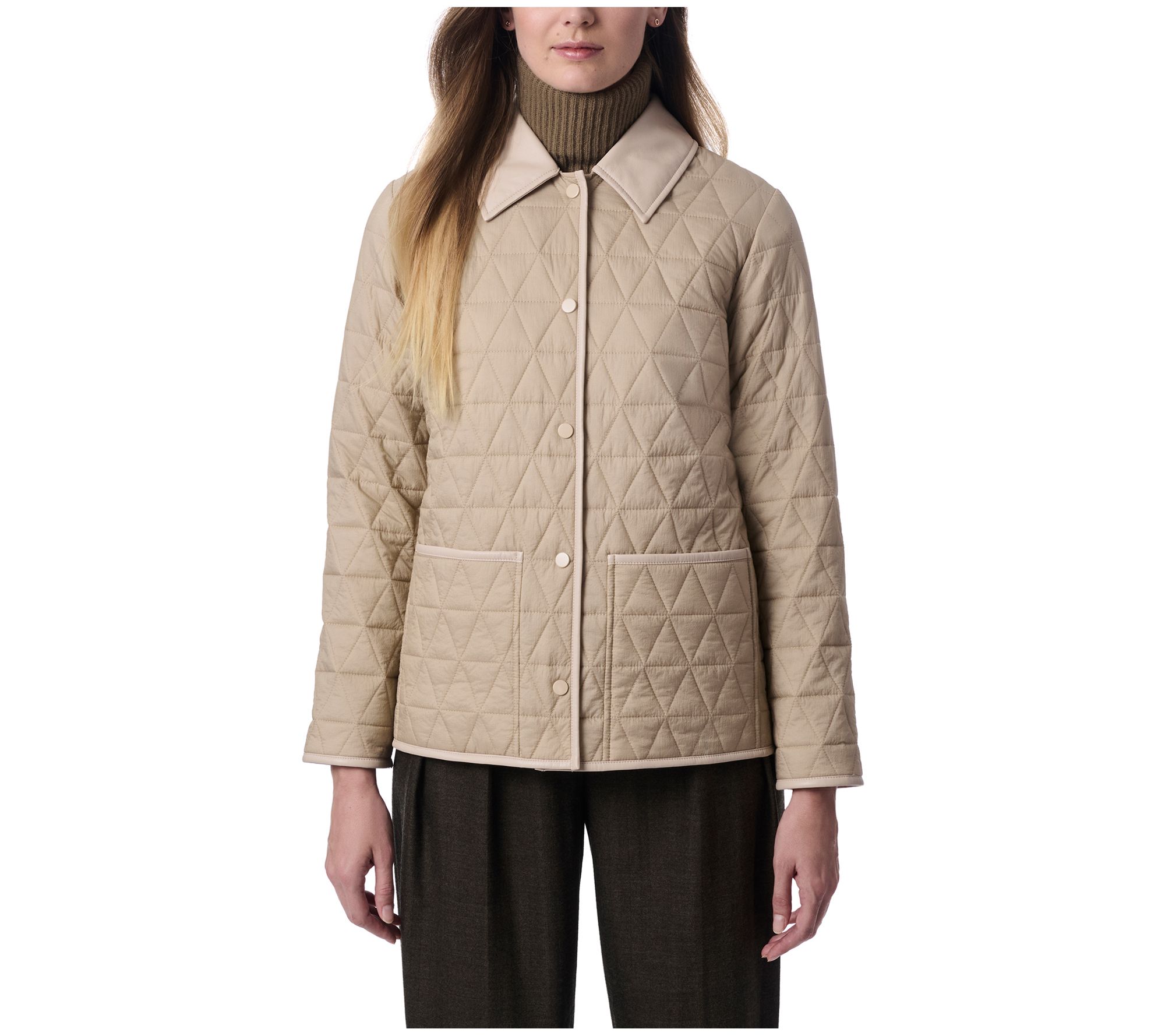 Bernardo Quilted Barn Jacket with Faux Leather Trim