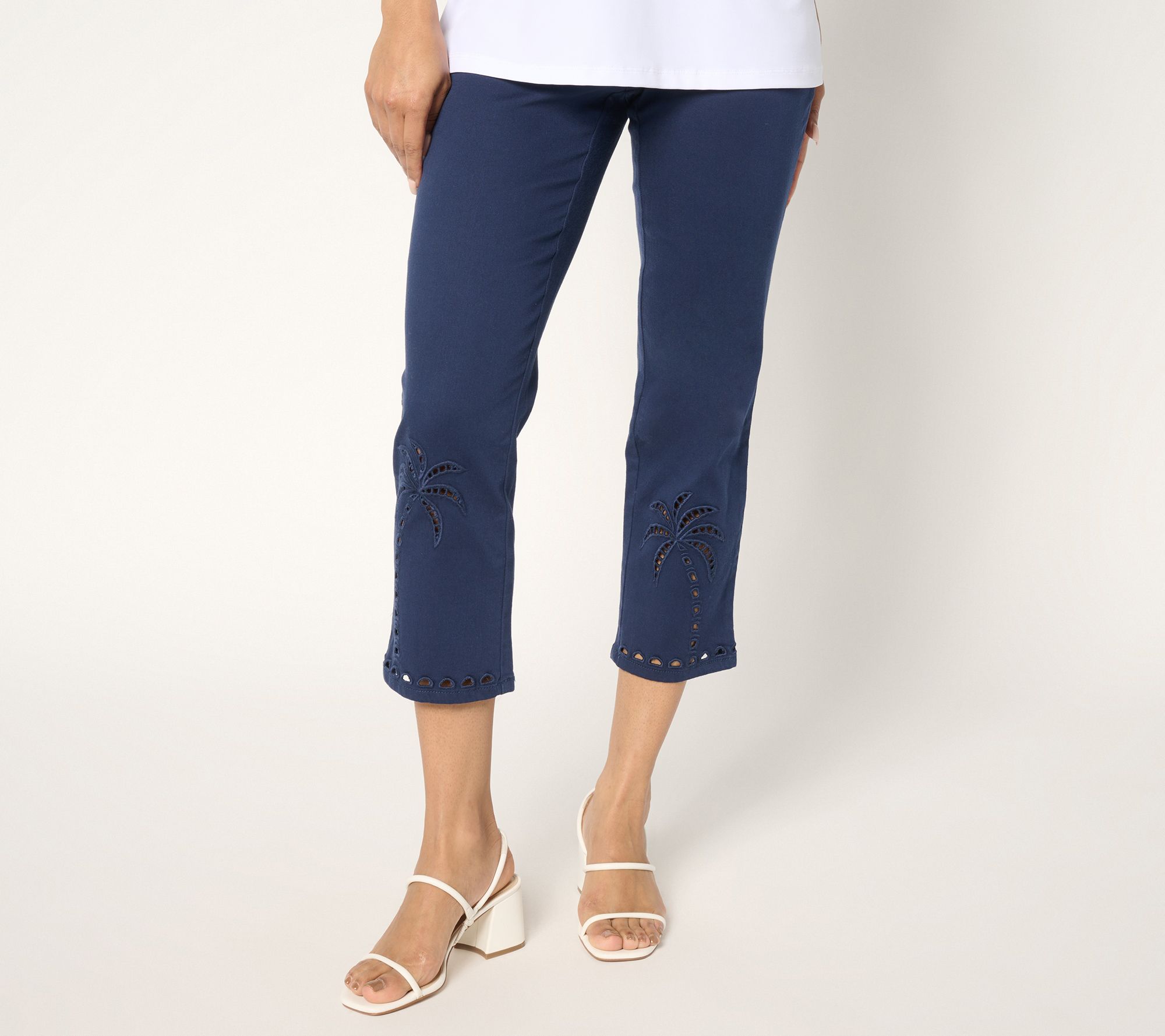 Belle by Kim Gravel Petite TripleLuxe Twill Eyelet Palms Crop Jean