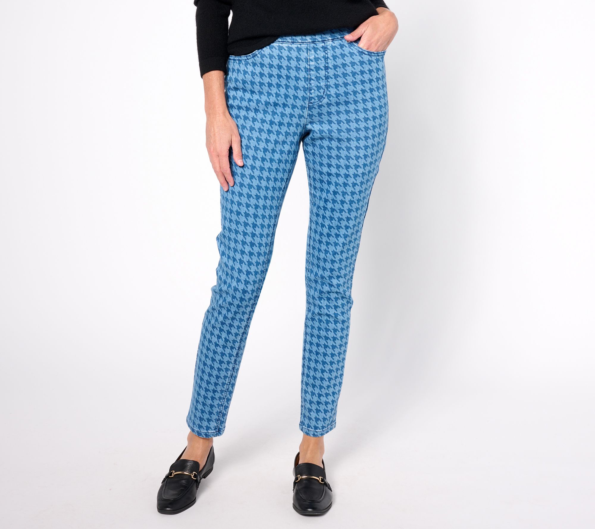 "As Is" Isaac Mizrahi Live! Petite Denim Houndstooth Jeans