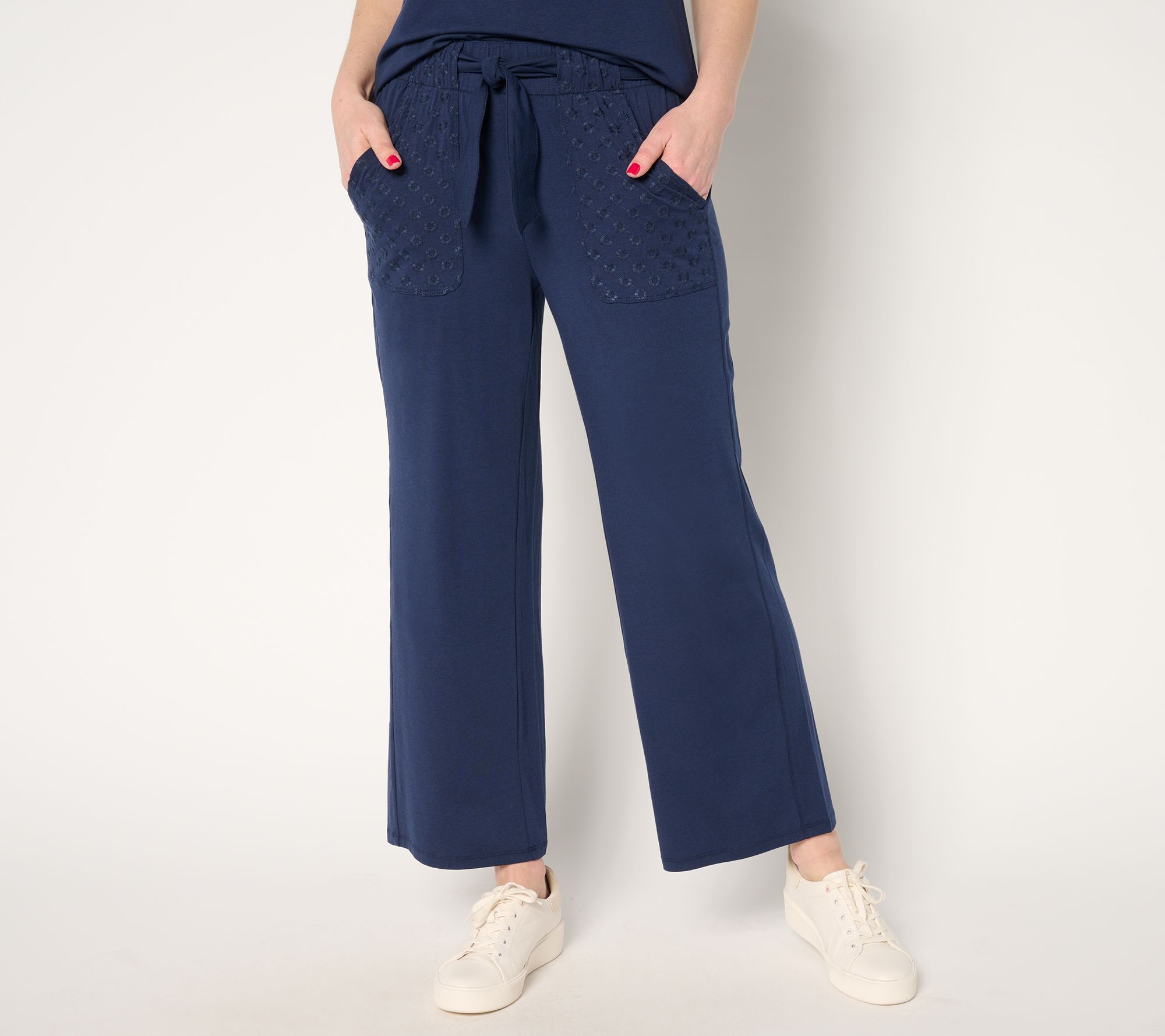 AnyBody Regular Cozy Knit Ankle Pants with Embroidery