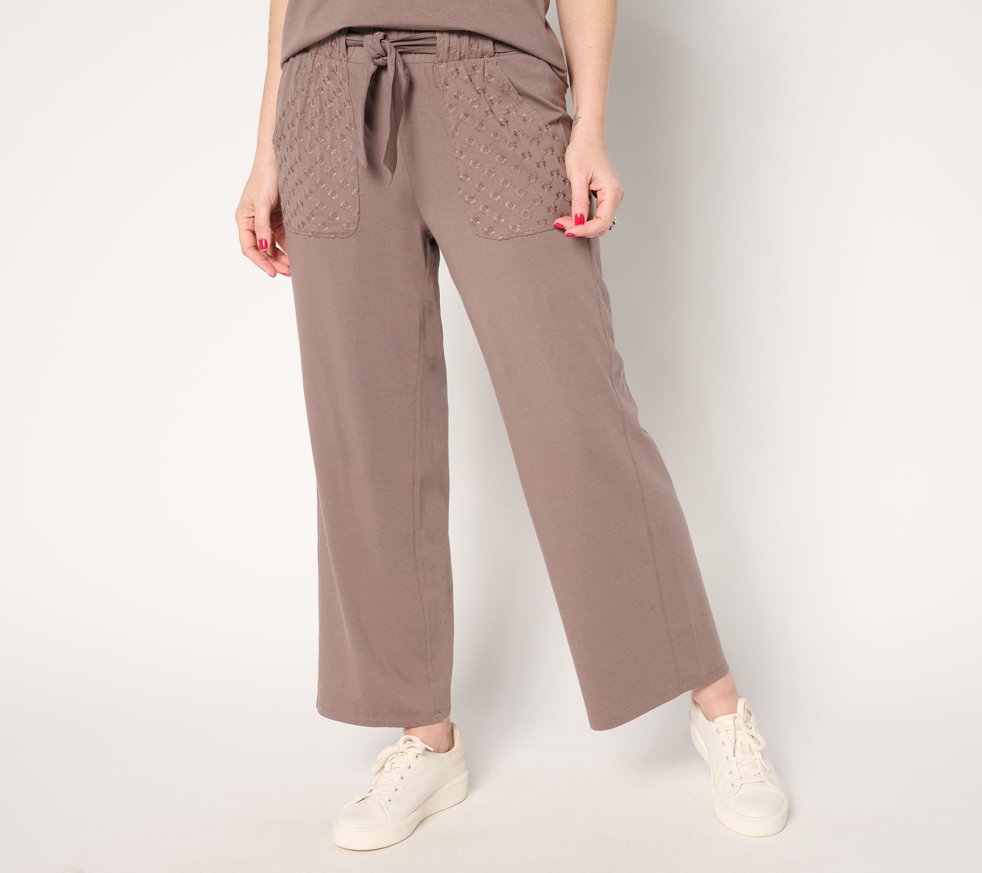 AnyBody Regular Cozy Knit Ankle Pants with Embroidery