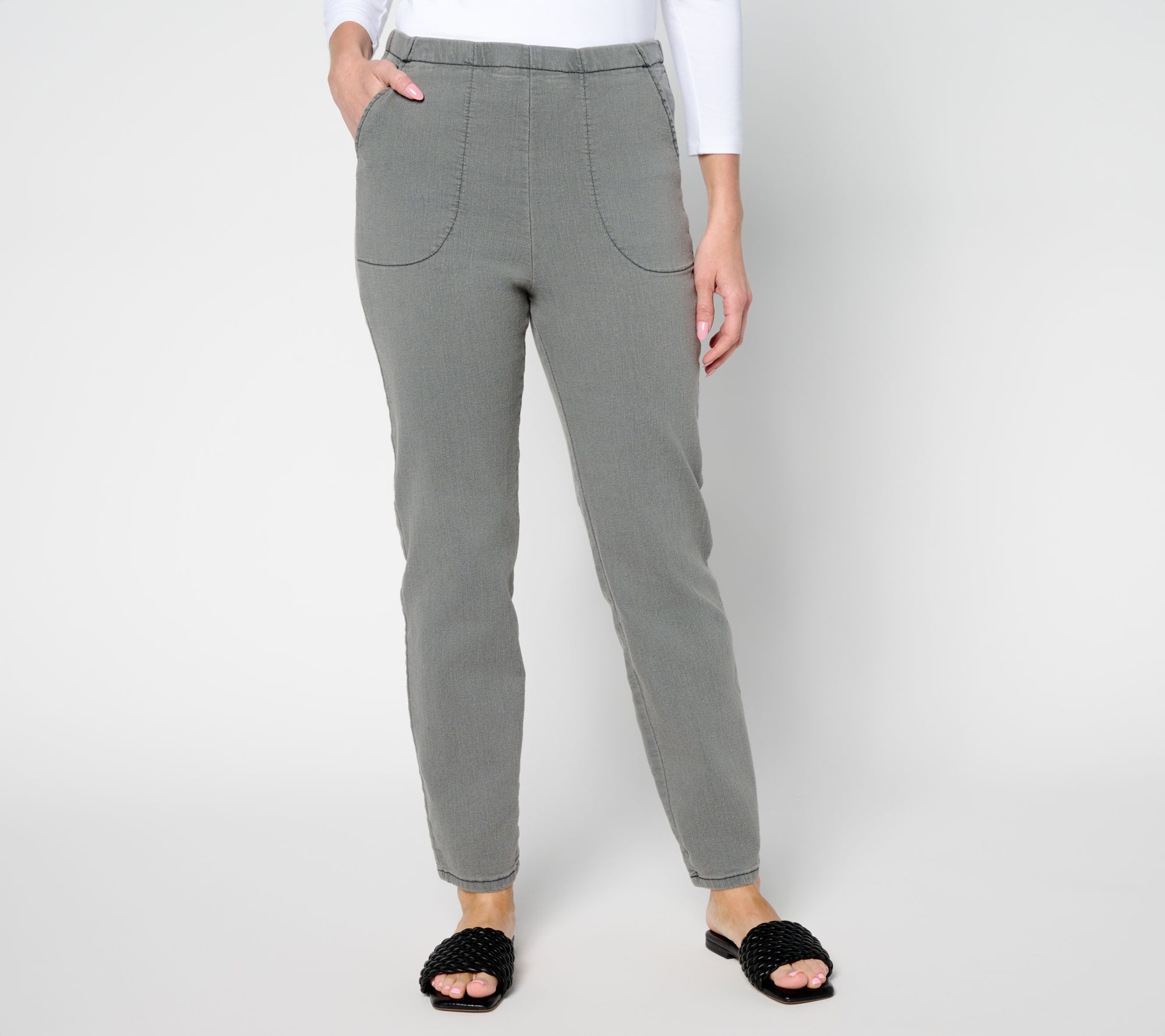 Denim & Co. Regular Black Flat Front Denim Side Pocket Pant