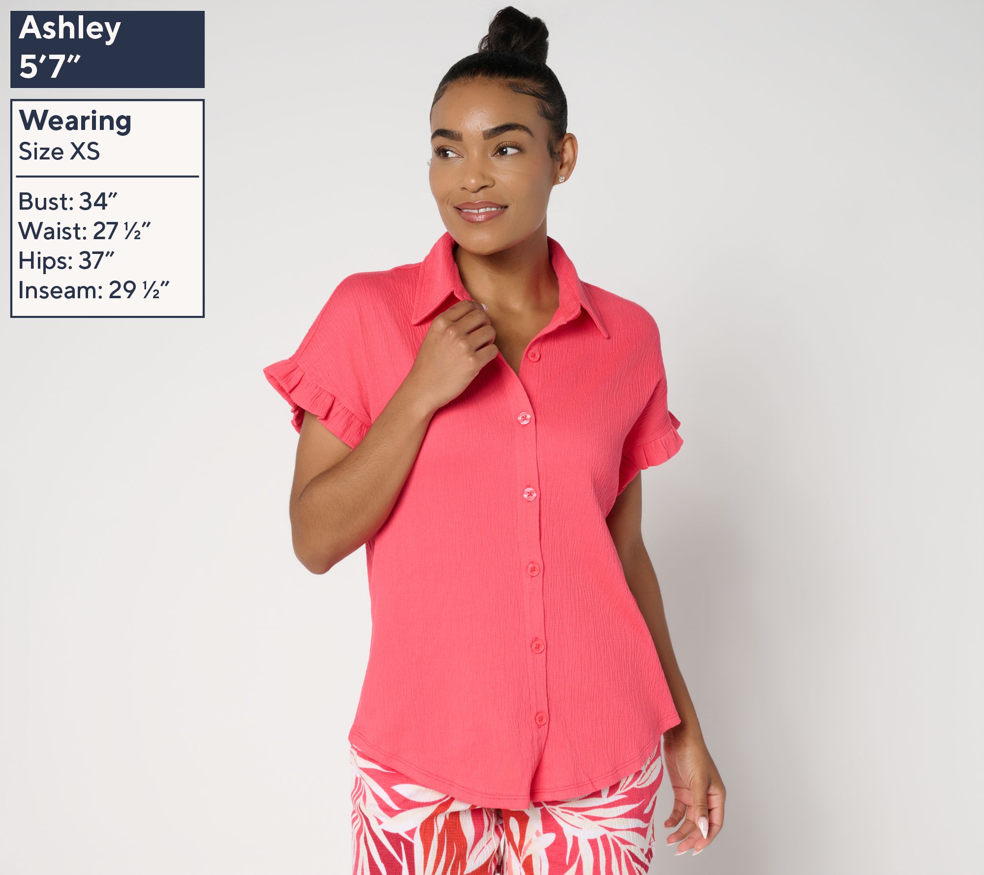 Belle by Kim Gravel Packabelle Ruffle Sleeve Button Up Shirt