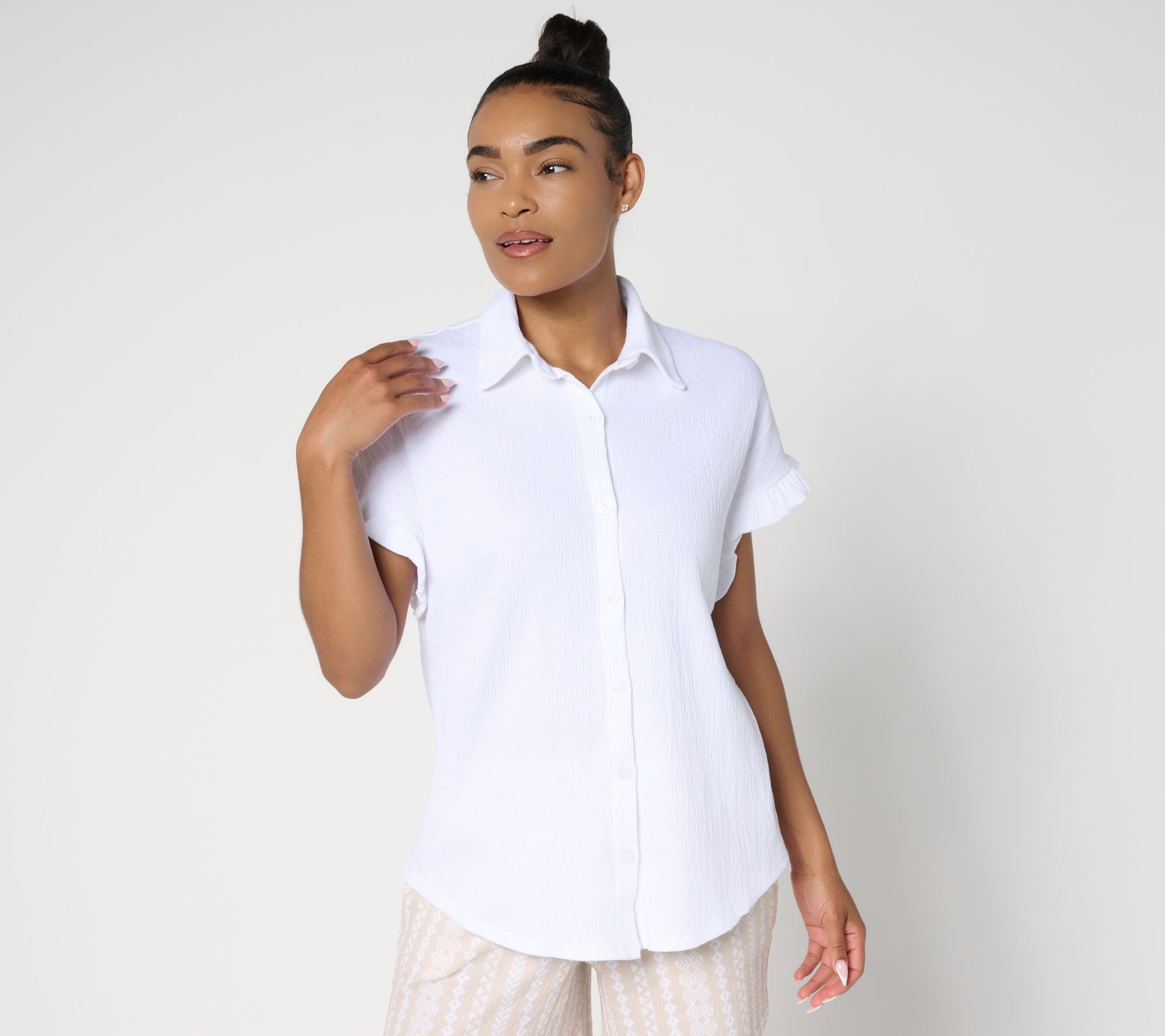 Belle by Kim Gravel Packabelle Ruffle Sleeve Button Up Shirt
