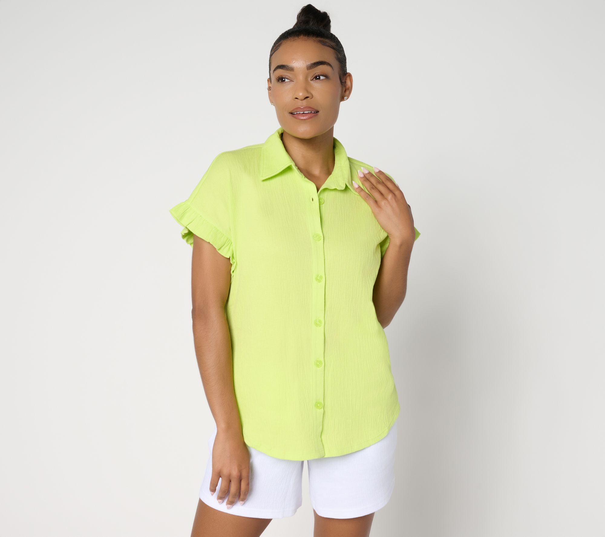 Belle by Kim Gravel Packabelle Ruffle Sleeve Button Up Shirt