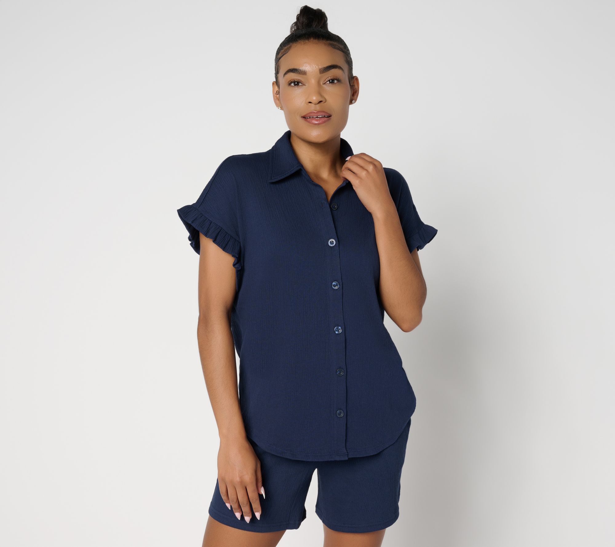 Belle by Kim Gravel Packabelle Ruffle Sleeve Button Up Shirt