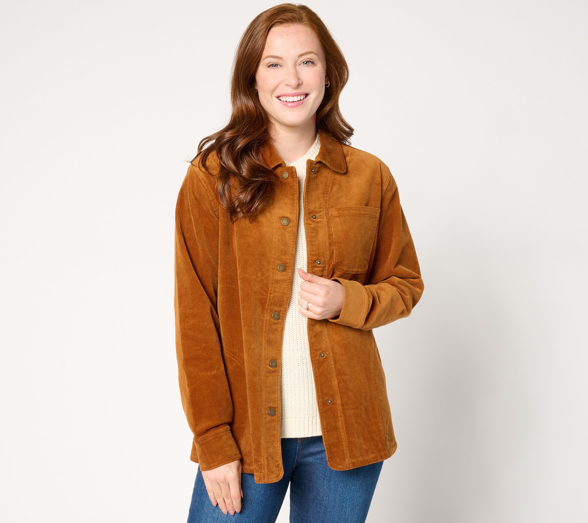 "As Is" Joan Rivers Stretch Corduroy Snap Front Jacket
