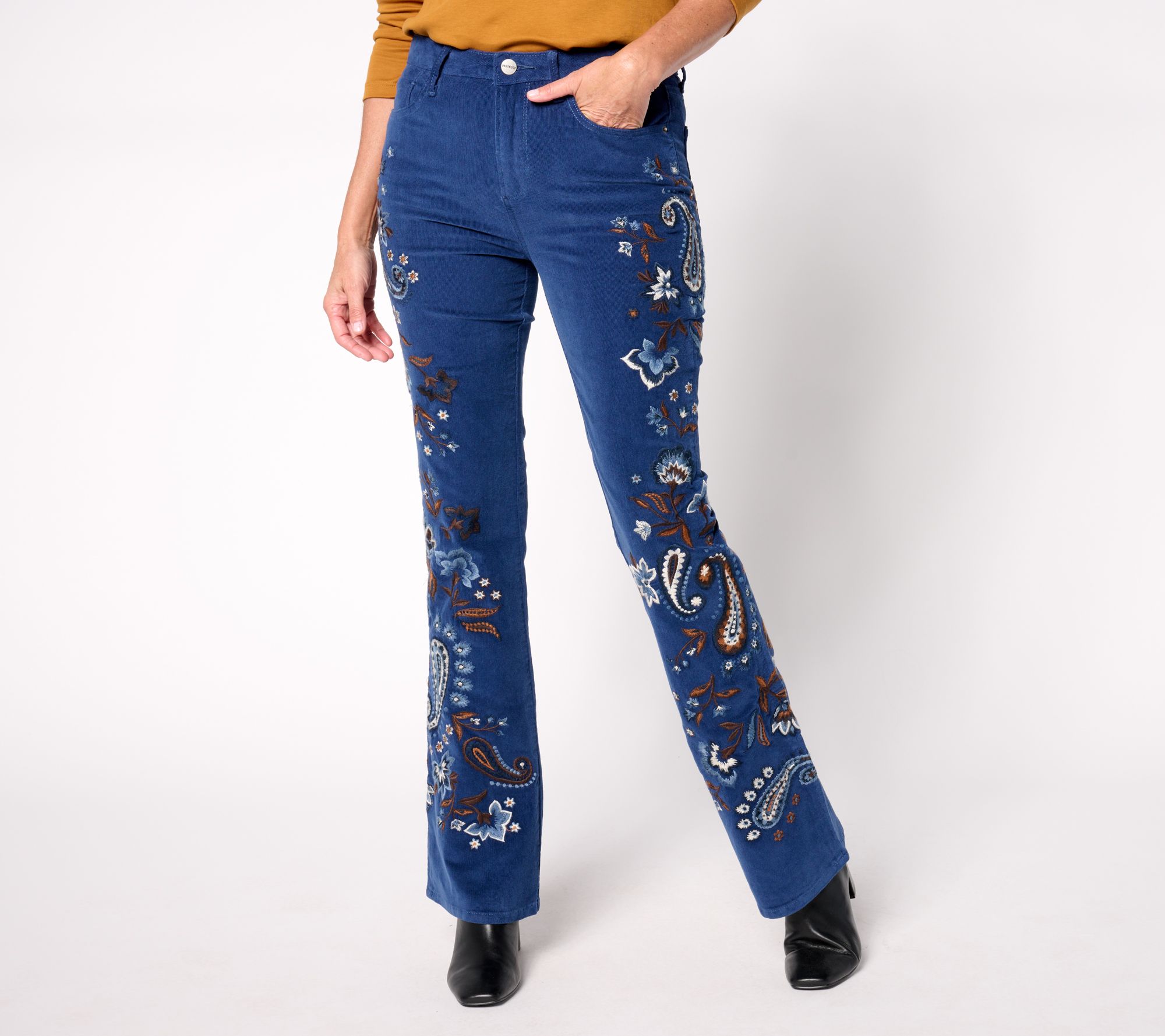 "As Is" Driftwood Jeans Wyatt Corduroy Boot-Cut Pants - Moody Paisley