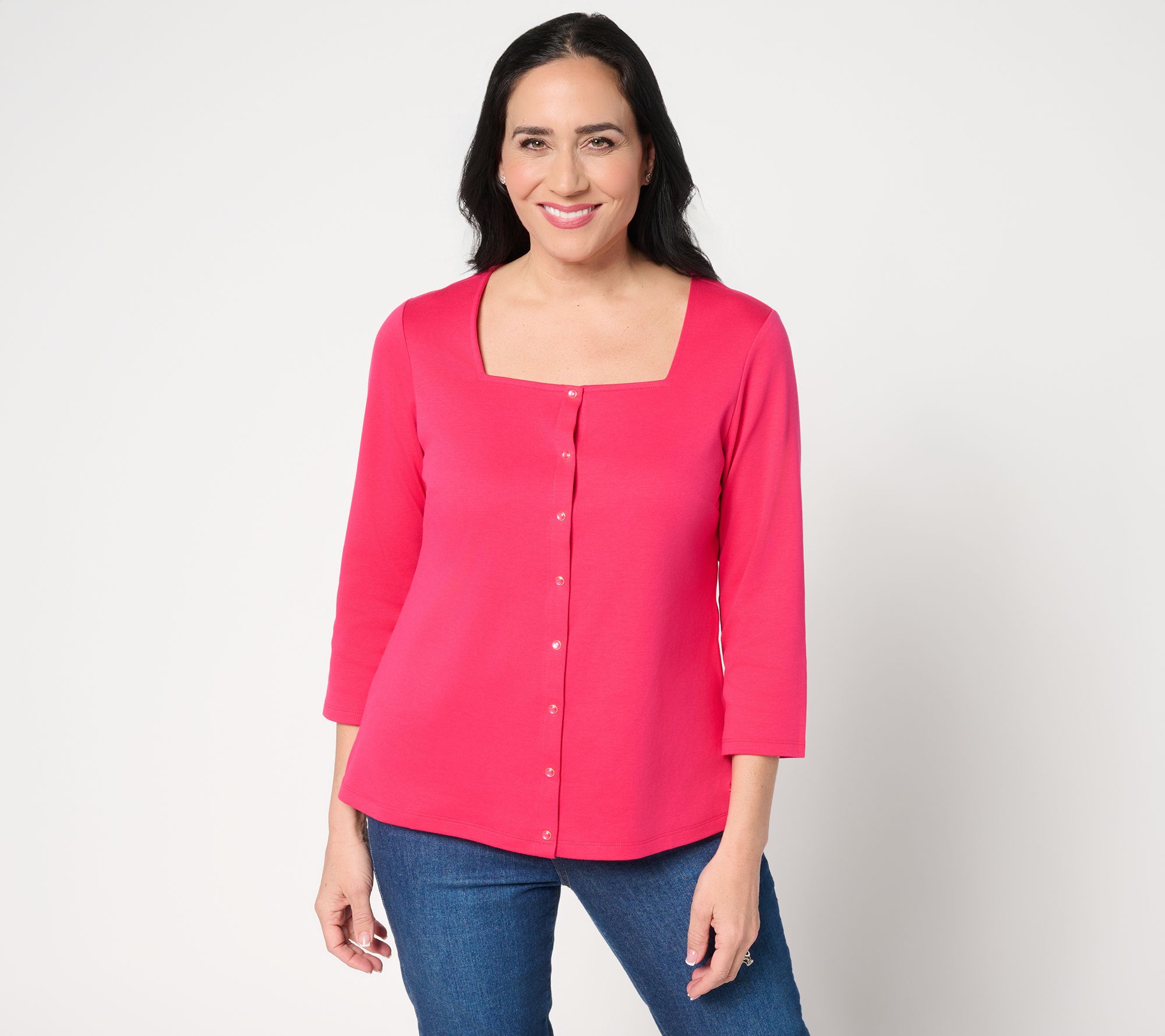 Isaac Mizrahi Live! Essentials Pima Cotton Square Neck Top