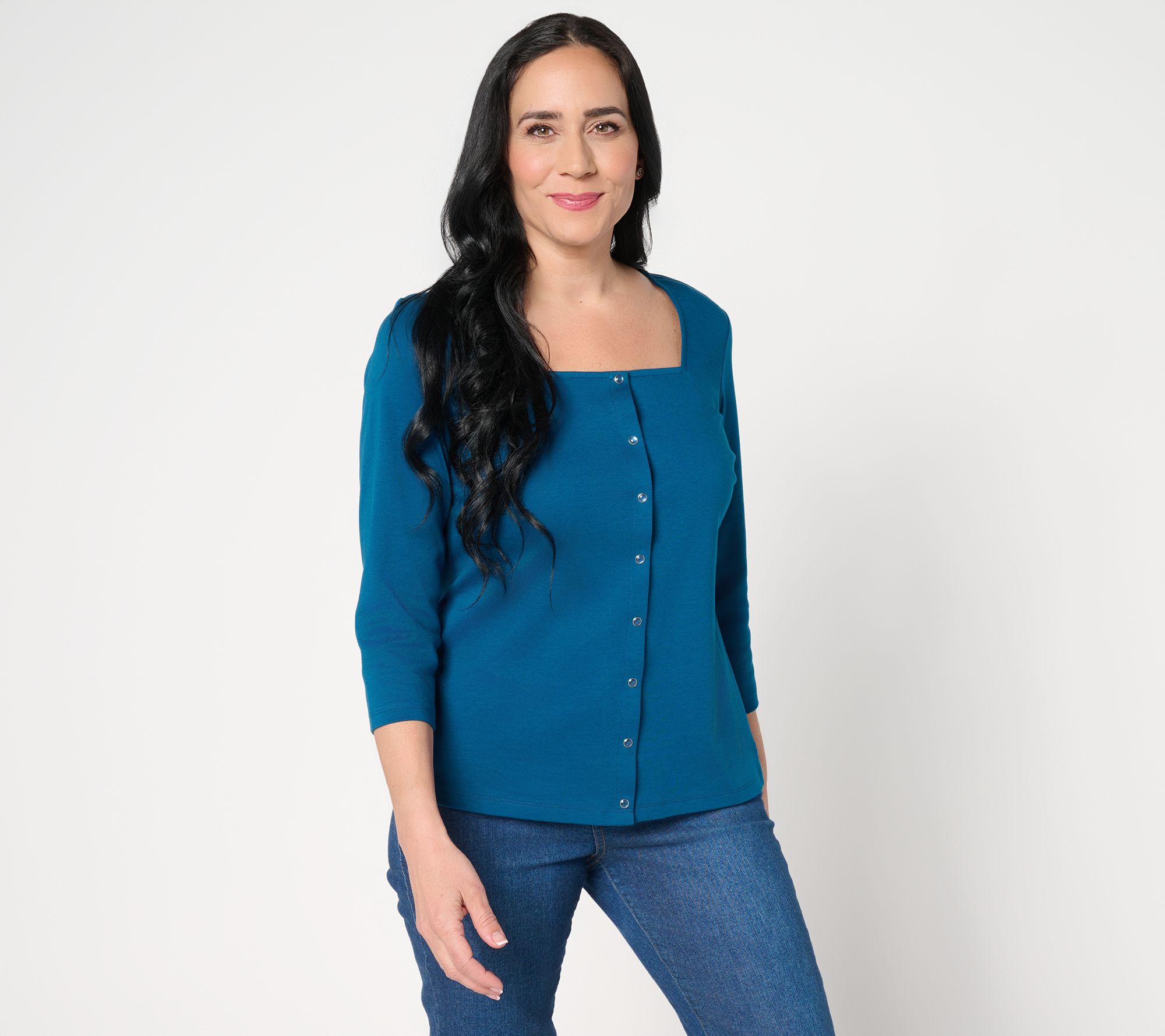 Isaac Mizrahi Live! Essentials Pima Cotton Square Neck Top