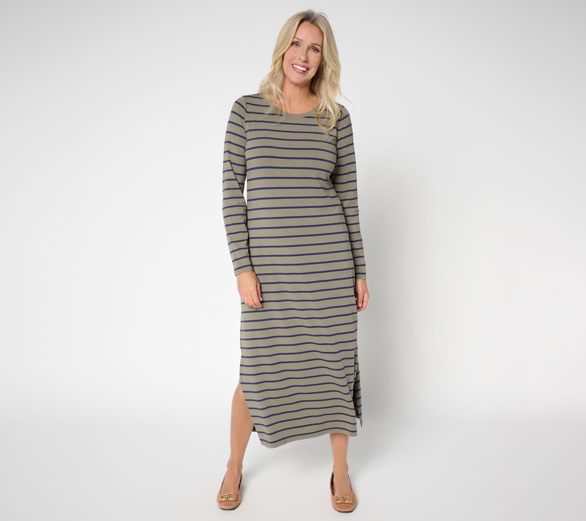 Belle by Kim Gravel Regular TripleLuxe Knit Striped Maxi Dress