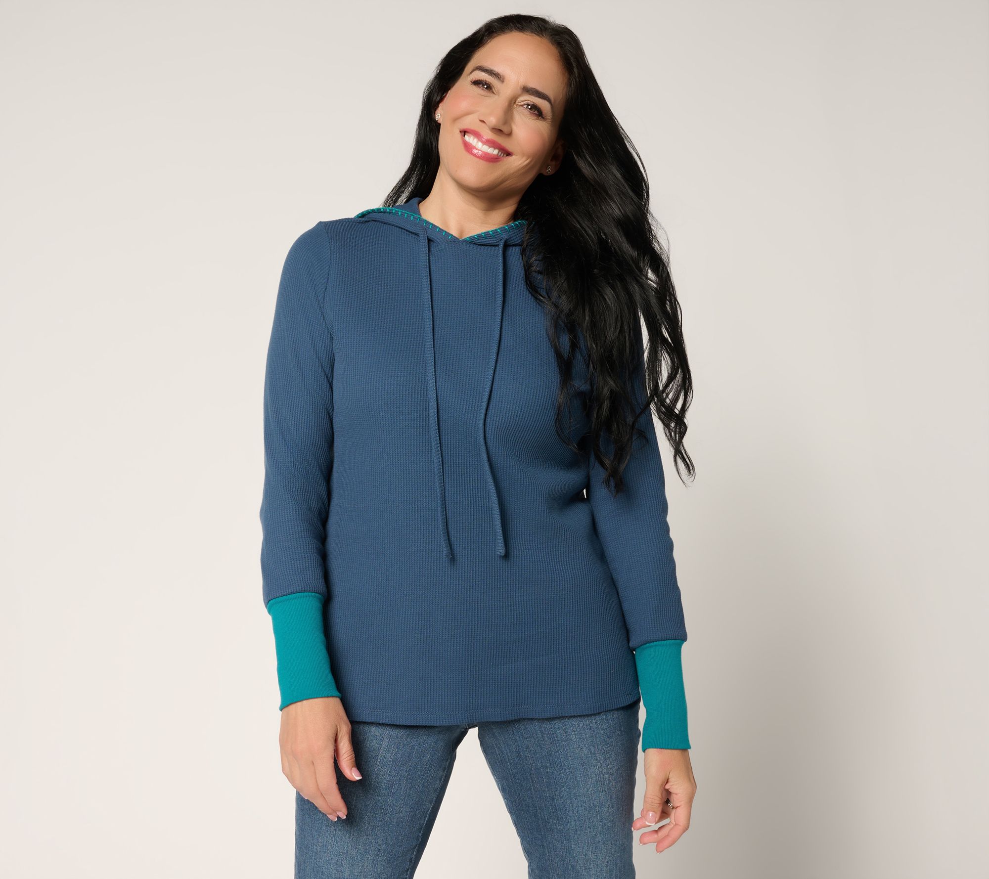 Belle by Kim Gravel Micro Waffle Pop Color Cuffed Hoodie