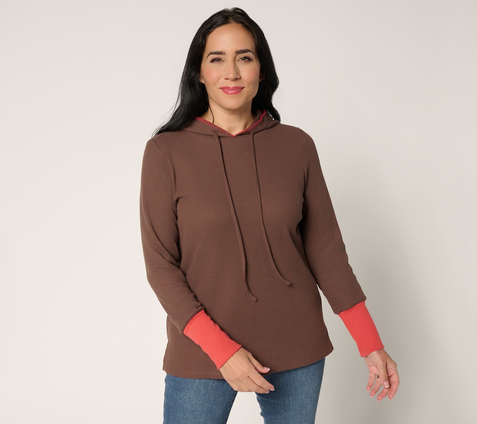 Belle by Kim Gravel Micro Waffle Pop Color Cuffed Hoodie