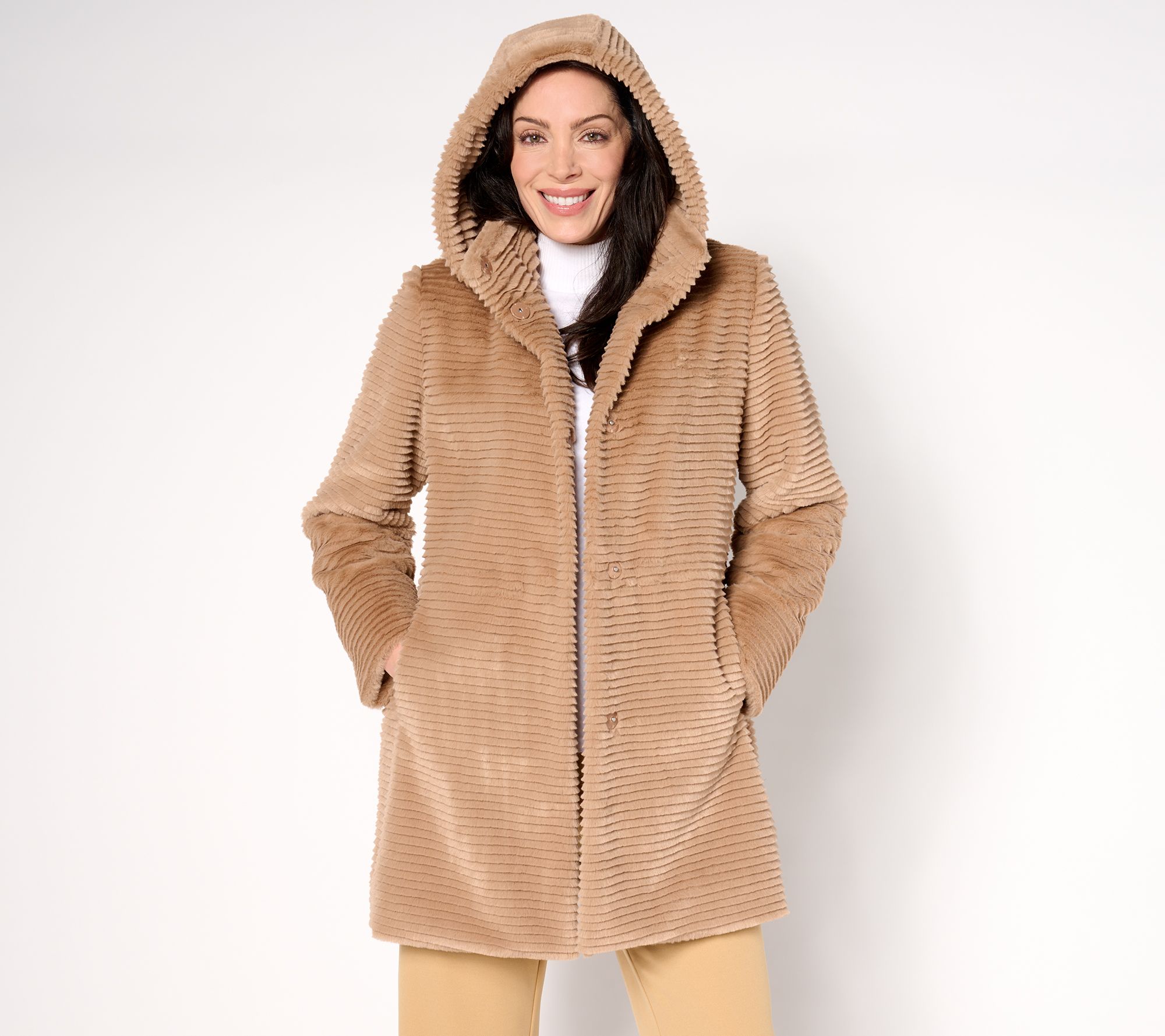 "As Is" Dennis Basso Regular Faux Mink Anorak Jacket with Hood