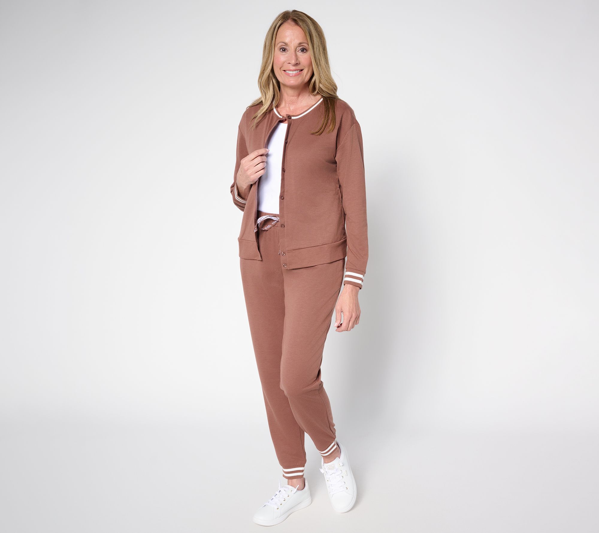 MUK LUKS French Terry Cardigan and Jogger Lounge Set