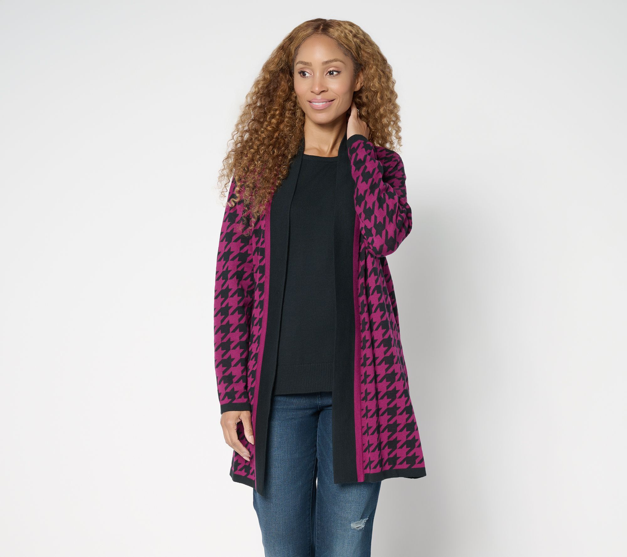 Brandis Dress Out Loud Petite Houndstooth Duster Cardigan
