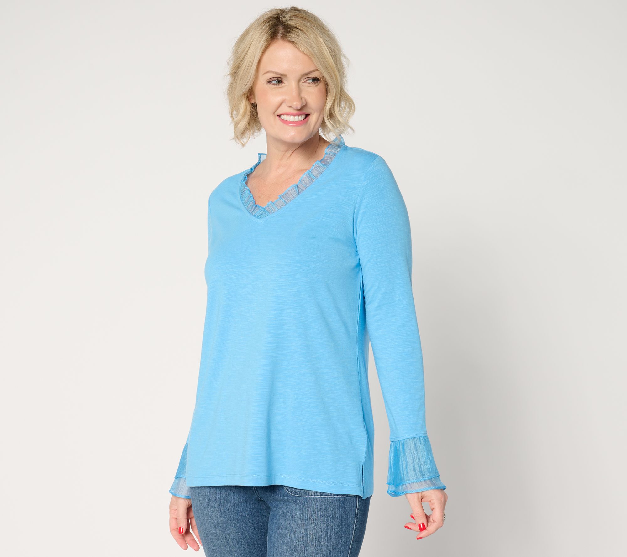 "As Is" Belle by Kim Gravel Slub Knit Double Flutter Sleeve Top