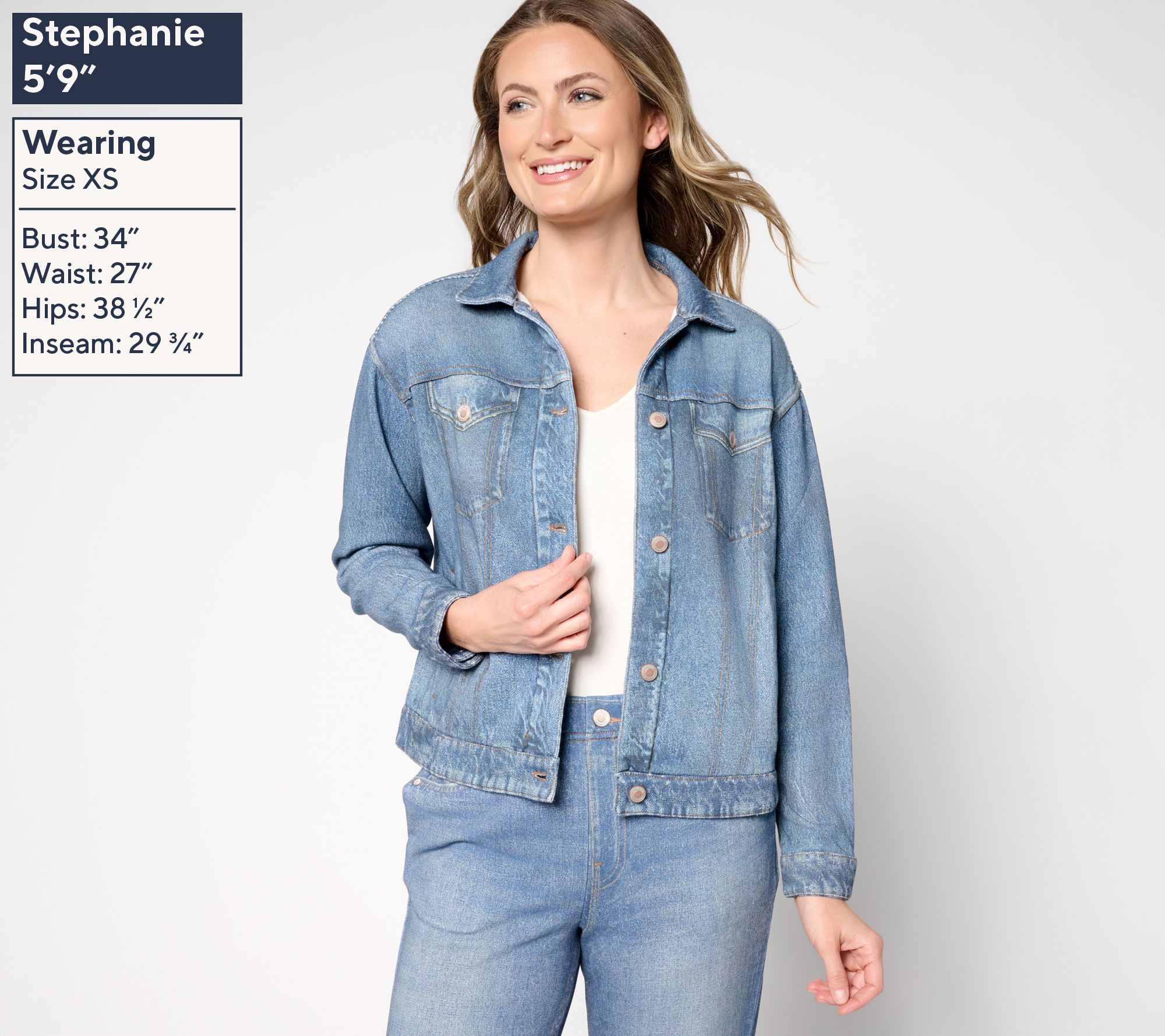 AnyBody Printed Denim Effect French Terry Jacket - QVC.com