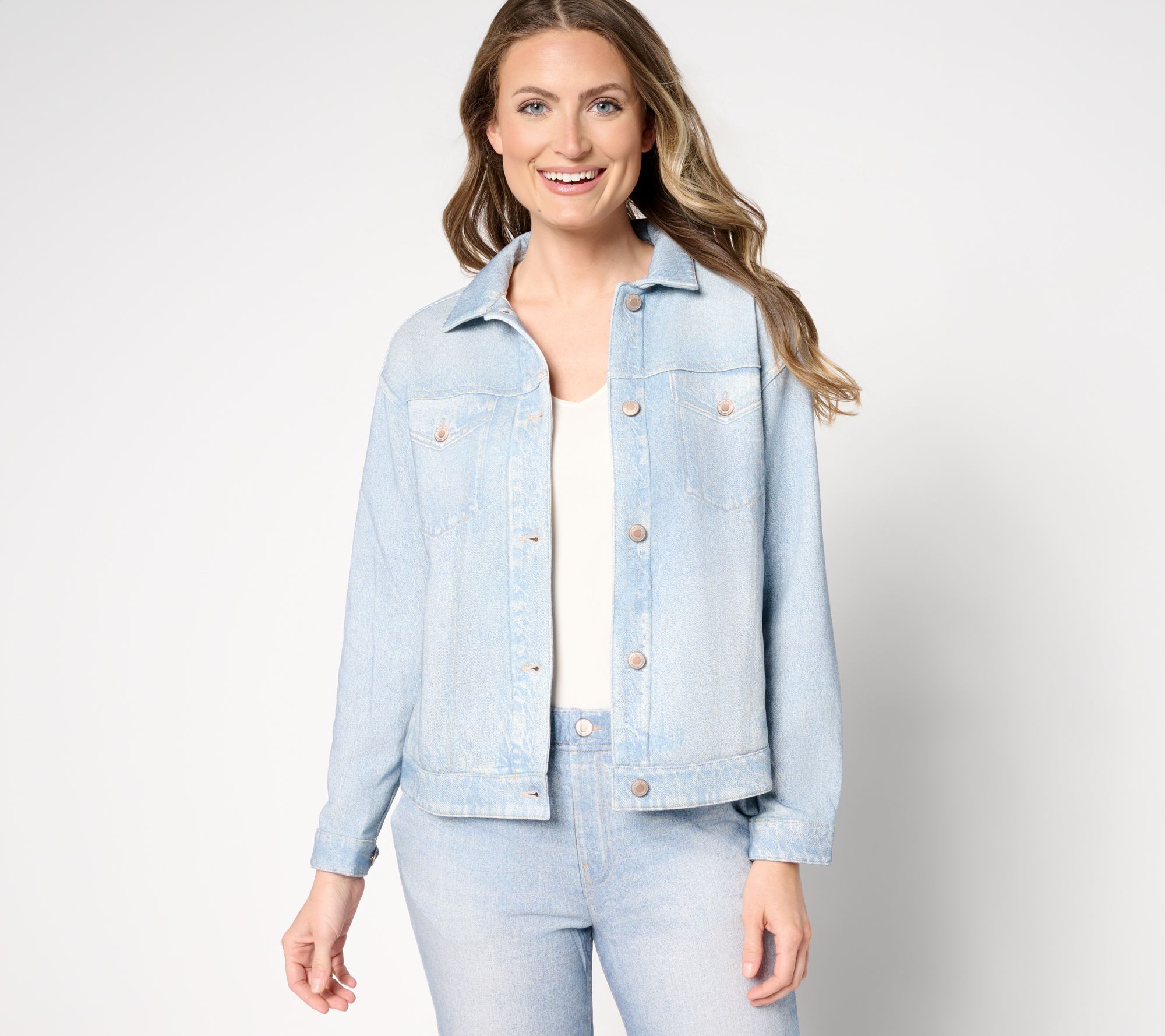 AnyBody Printed Denim Effect French Terry Jacket