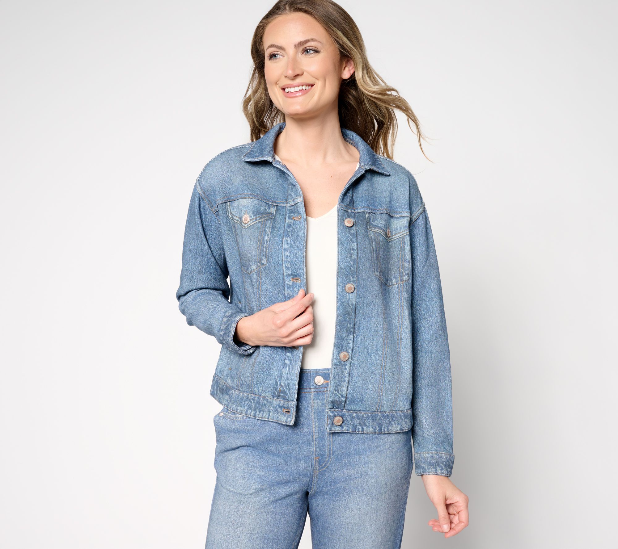 AnyBody Printed Denim Effect French Terry Jacket
