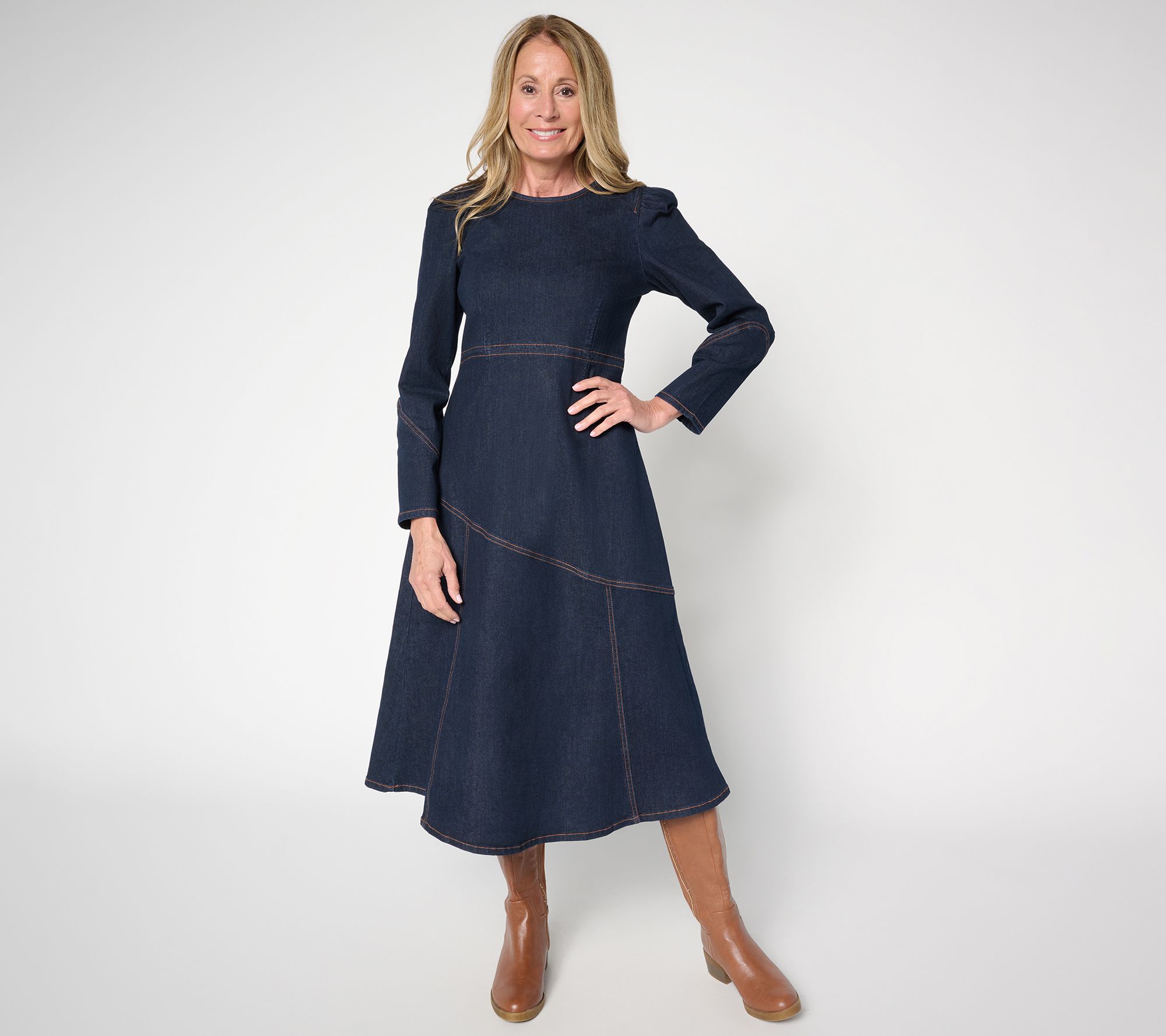【美品】herliptoPuff Sleeve Midi Dress Denim 美品】herliptoPuff Sleeve Midi Dress Denim