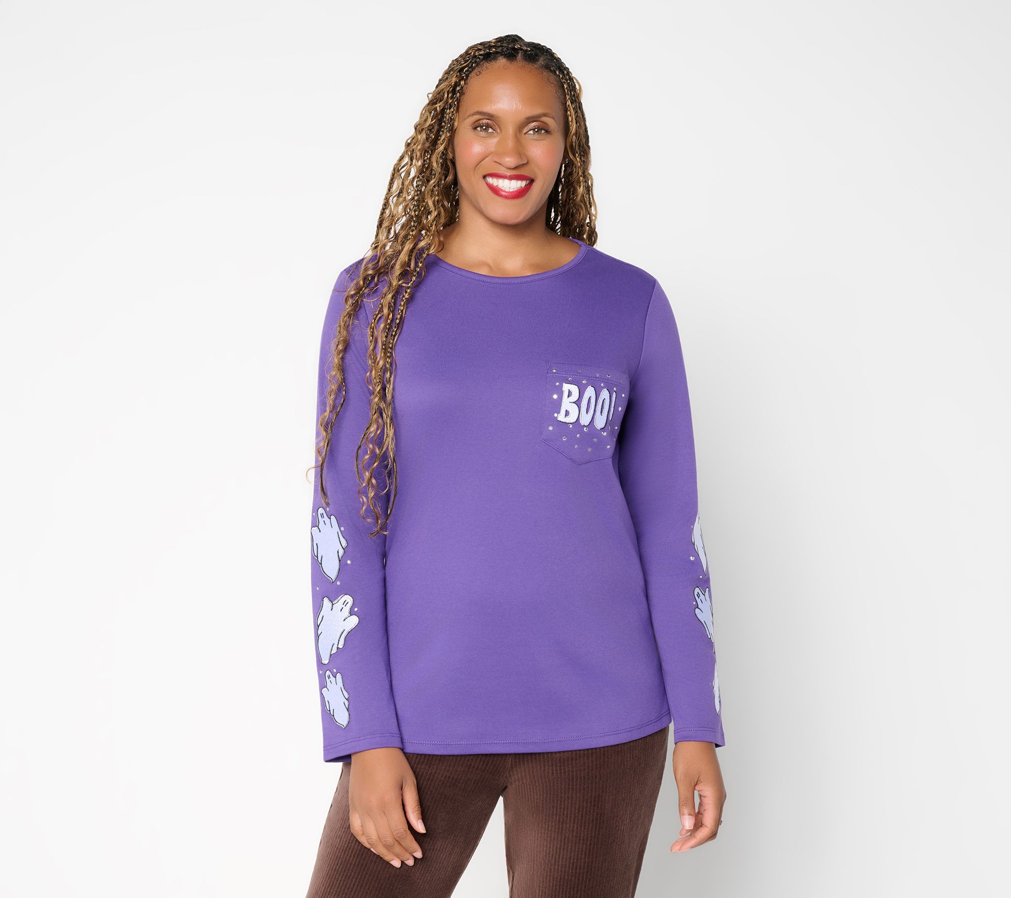 Quacker Factory Jeepers Creepers Long Sleeve Pocket Top