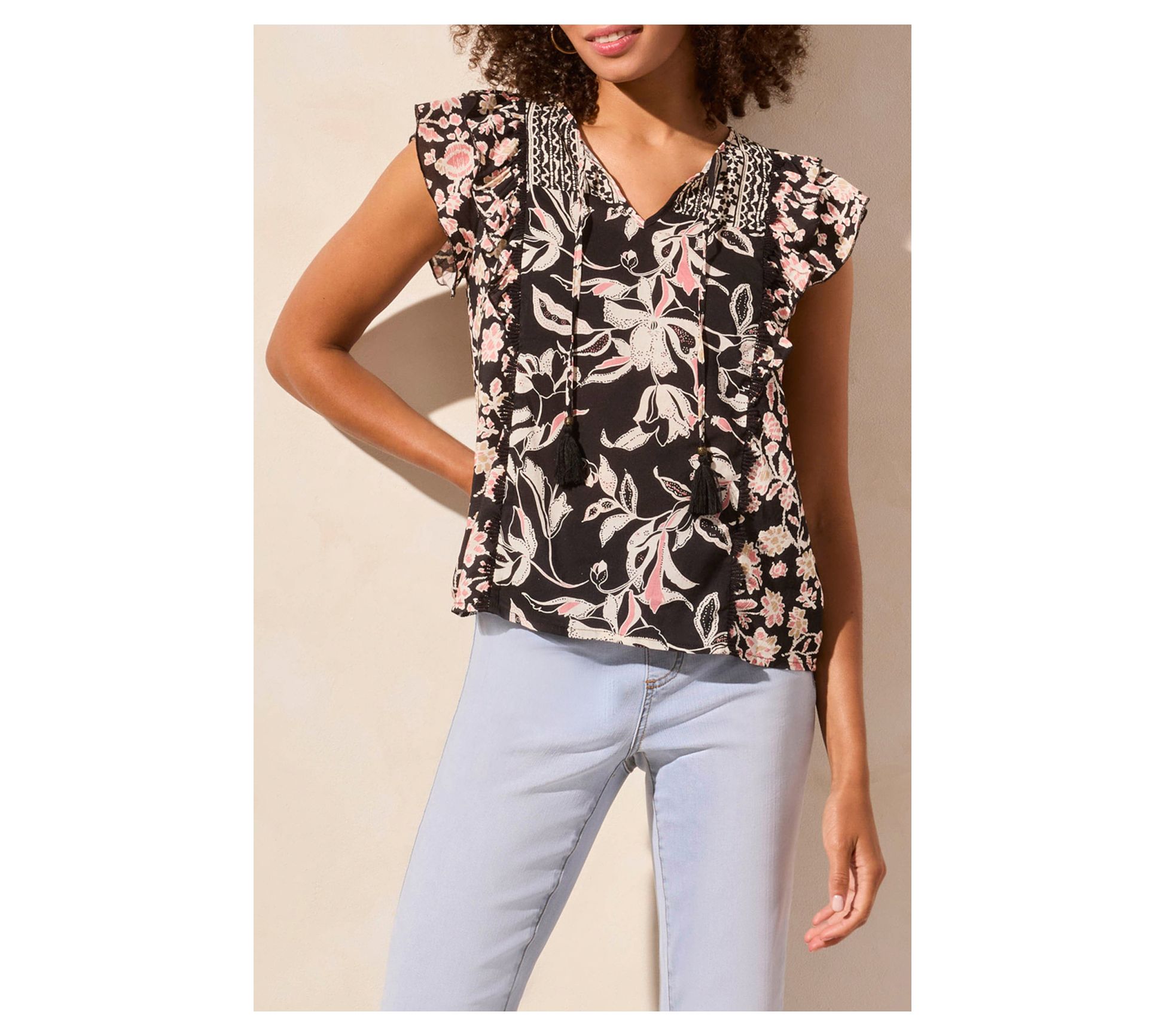 Tribal Mixed Print Notch Neck Blouse