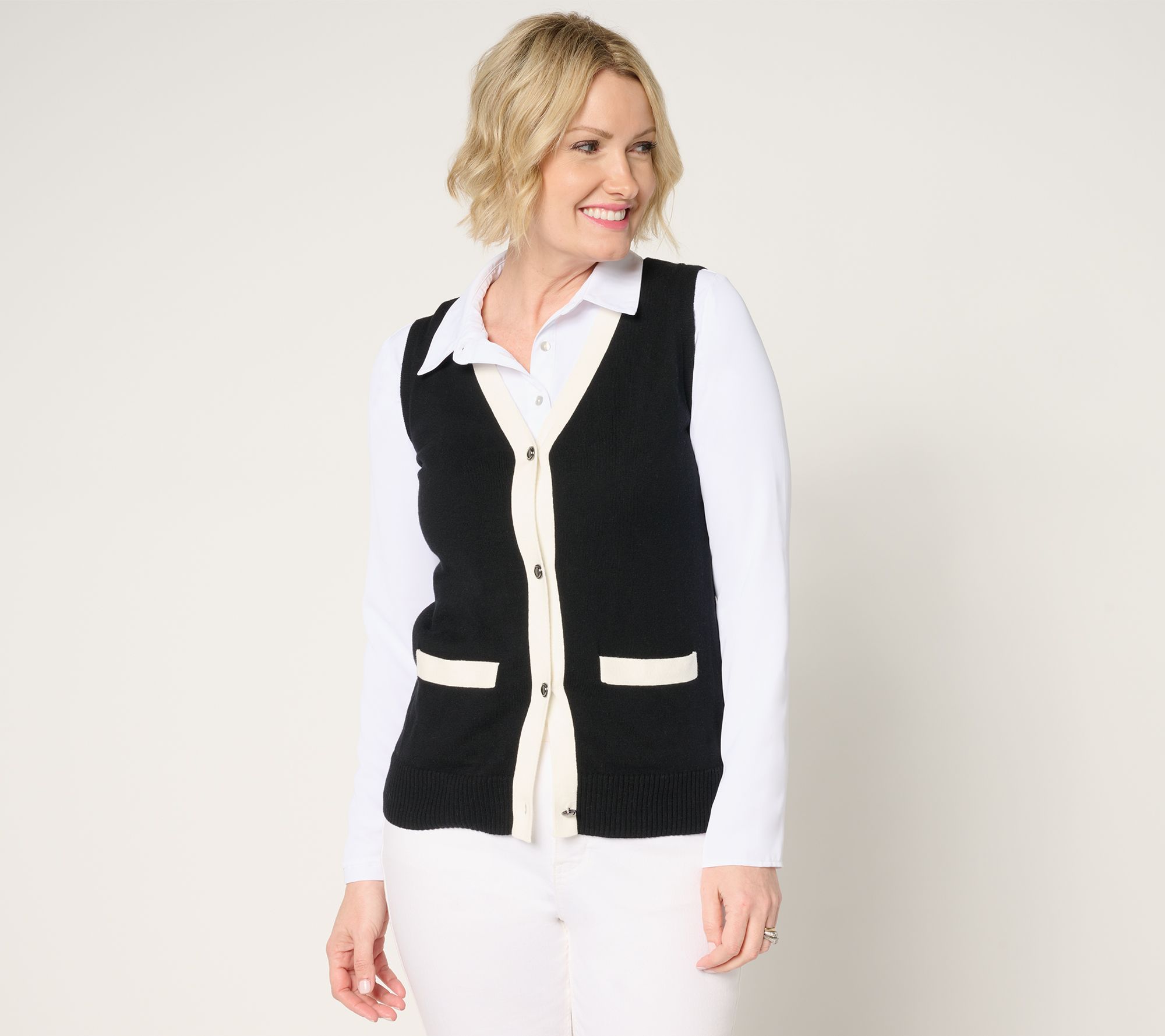 "As Is" BEAUTIFUL by Lawrence Zarian Sweater Vest w/ Contrast Trim