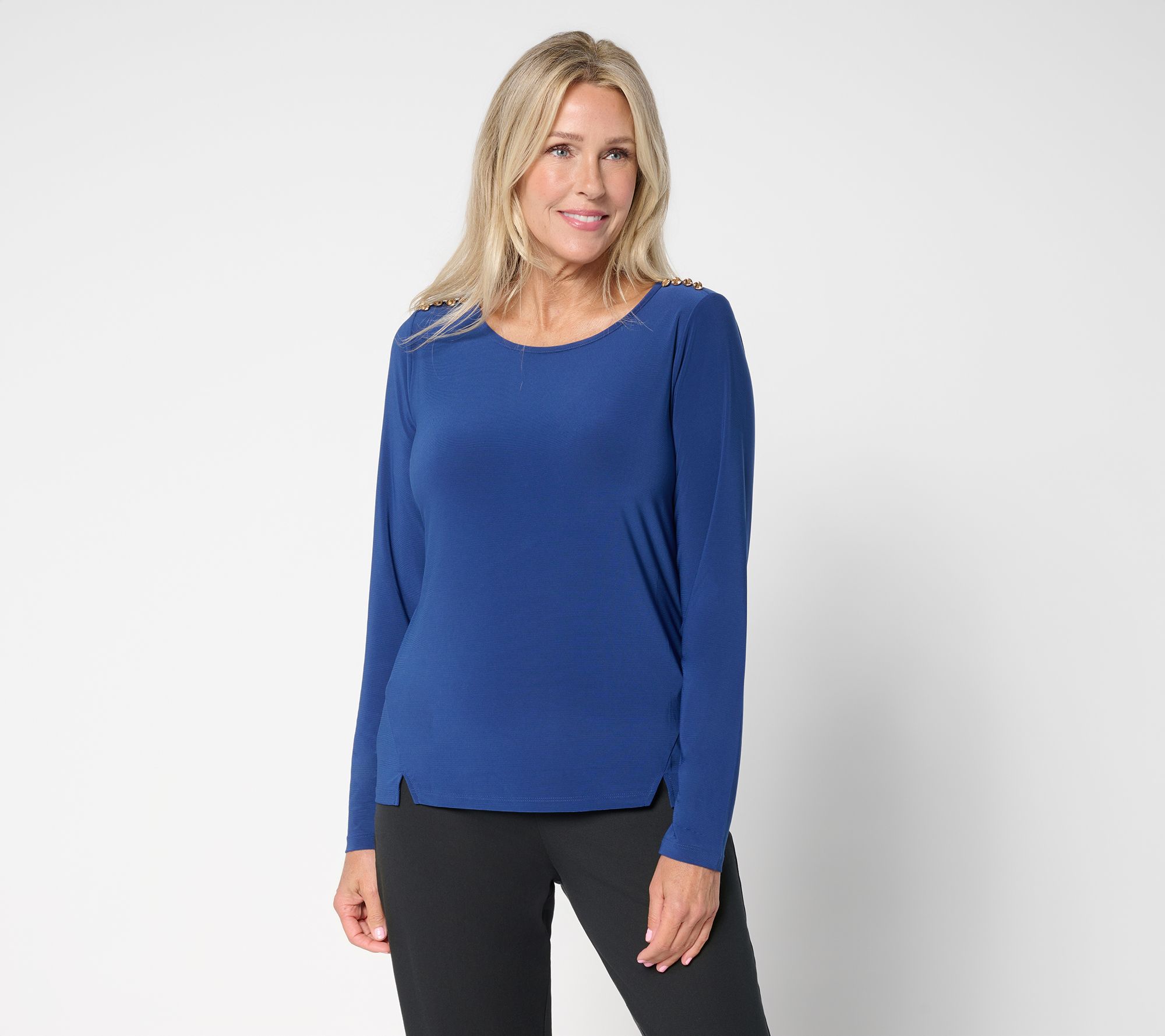 Attitudes by Renee Como Jersey Top w/ Hardware Detail