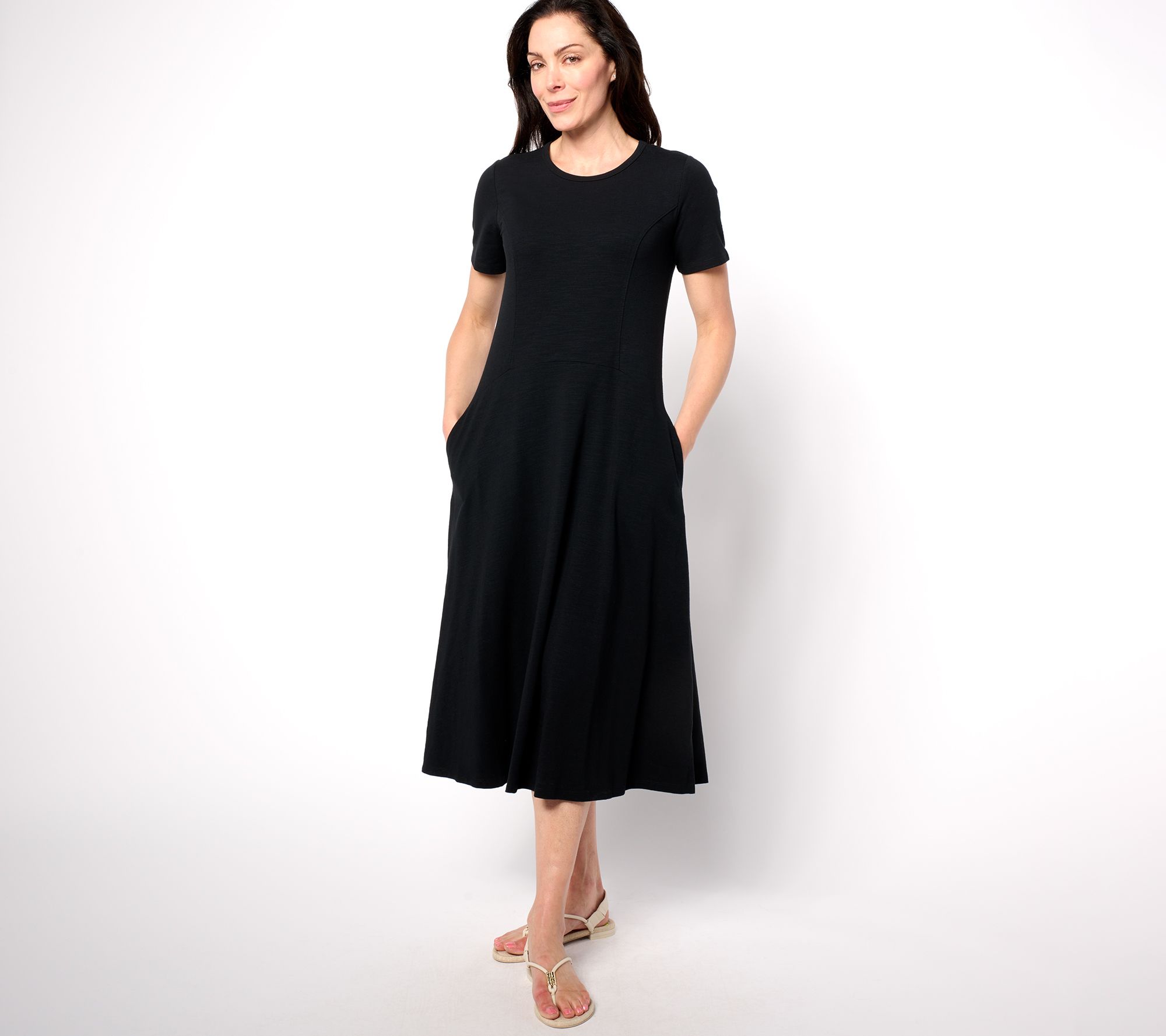 "As Is" Joan Rivers Pet Slub Jersey Short Sleeve Dress w/ Seam Detail