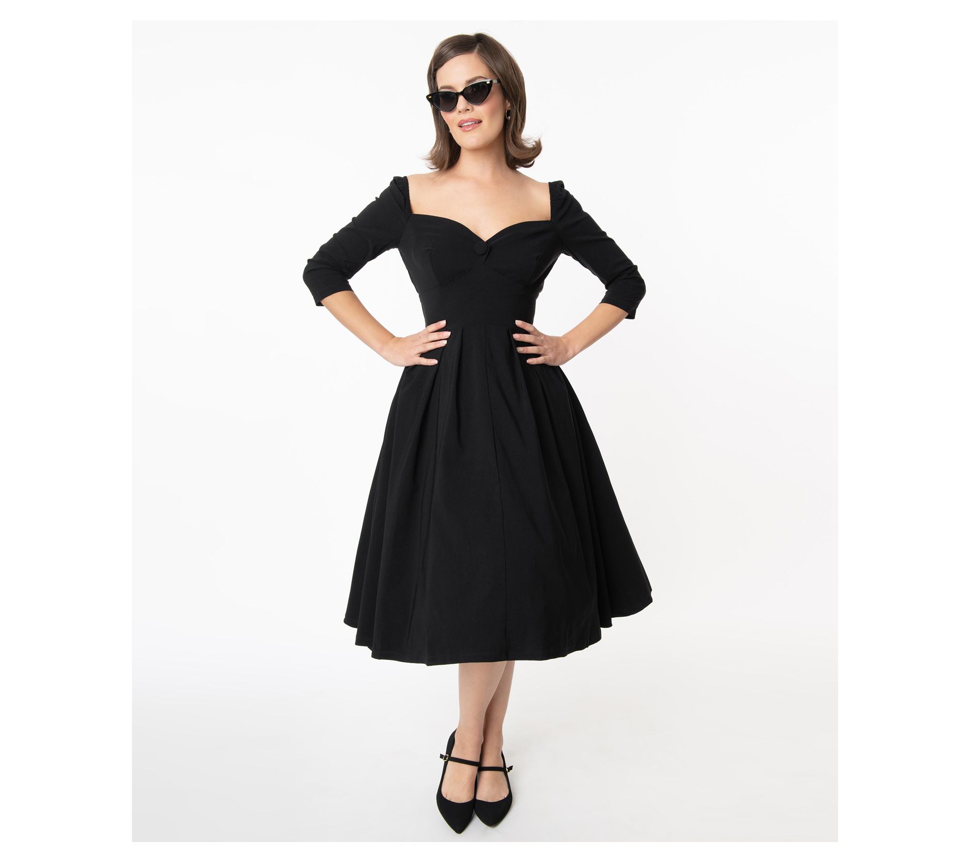 Unique Vintage 1950s Black Sweetheart Lamar Swing Dress