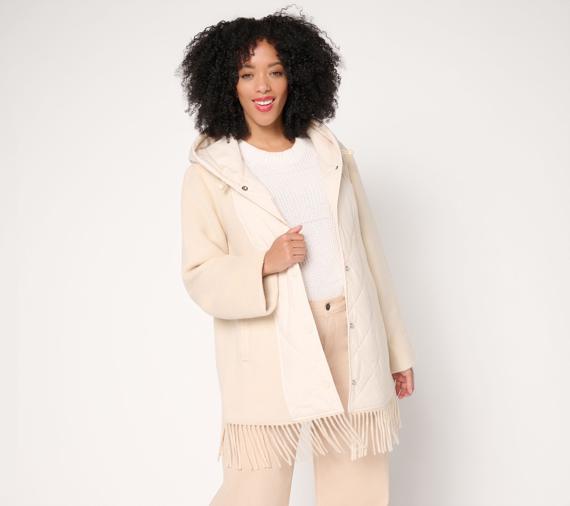  Dennis Basso Regular Snap Front Mixed Media Capelet