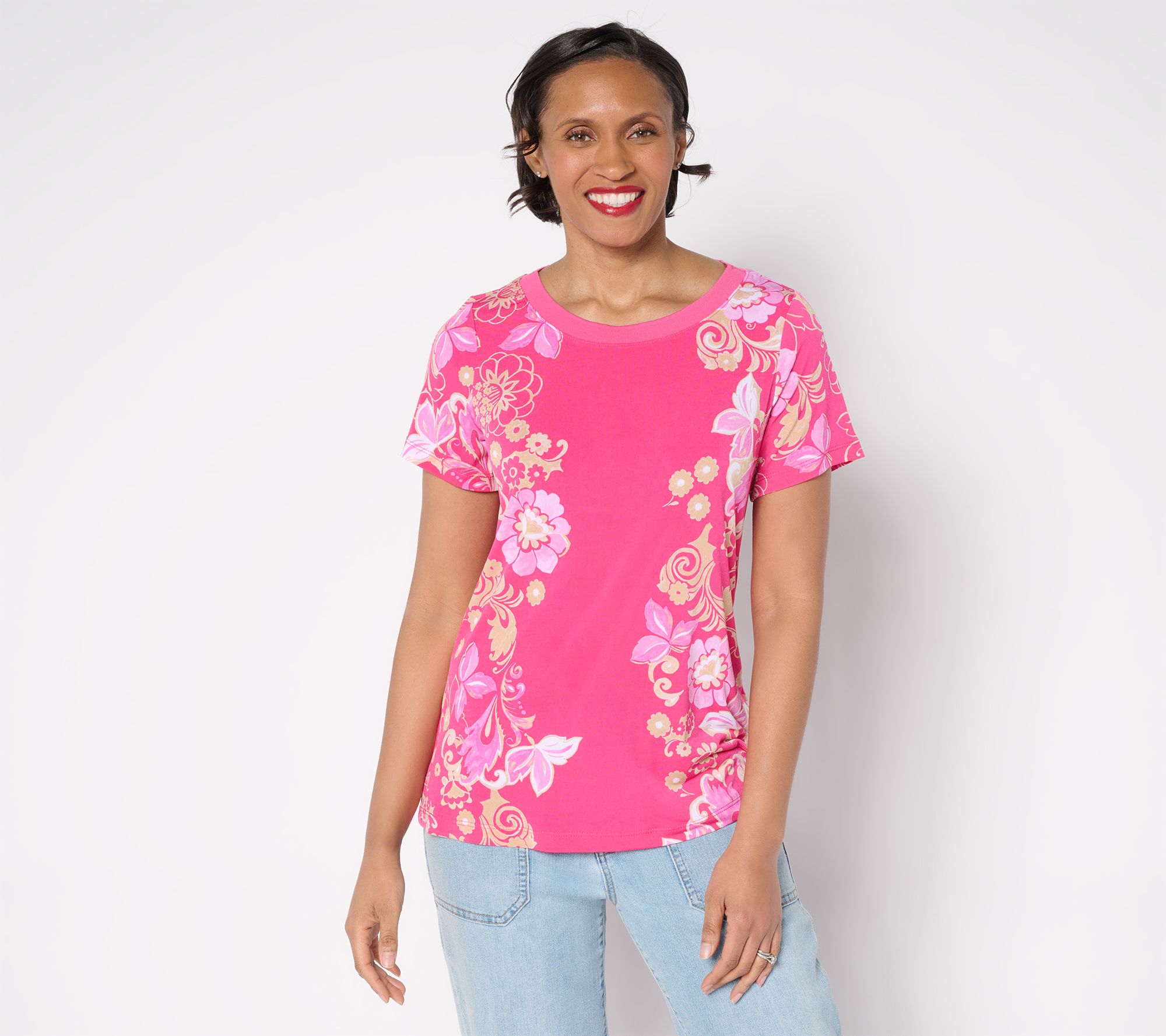 "As Is" Susan Graver Courtside Social Printed Cap Sleeve Top