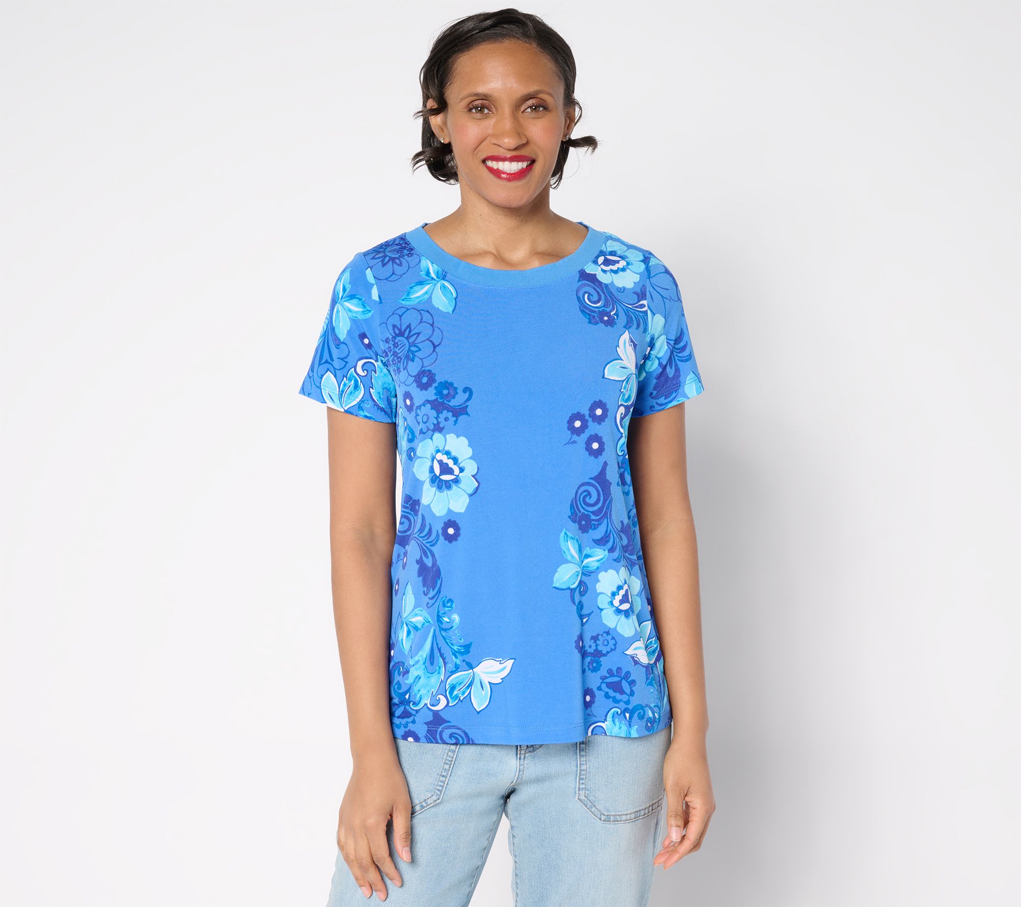 "As Is" Susan Graver Courtside Social Printed Cap Sleeve Top