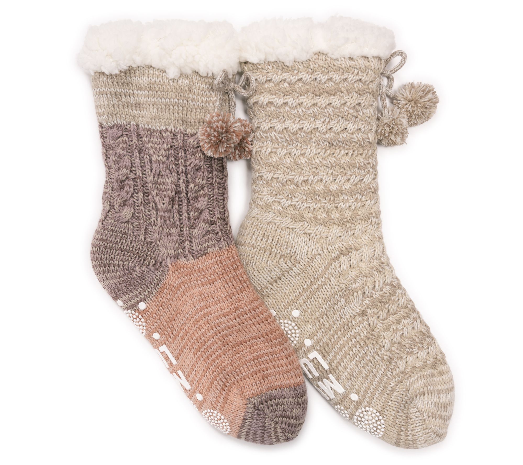MUK LUKS Women's Set of 2 Tall Faux Fur Cabin Socks